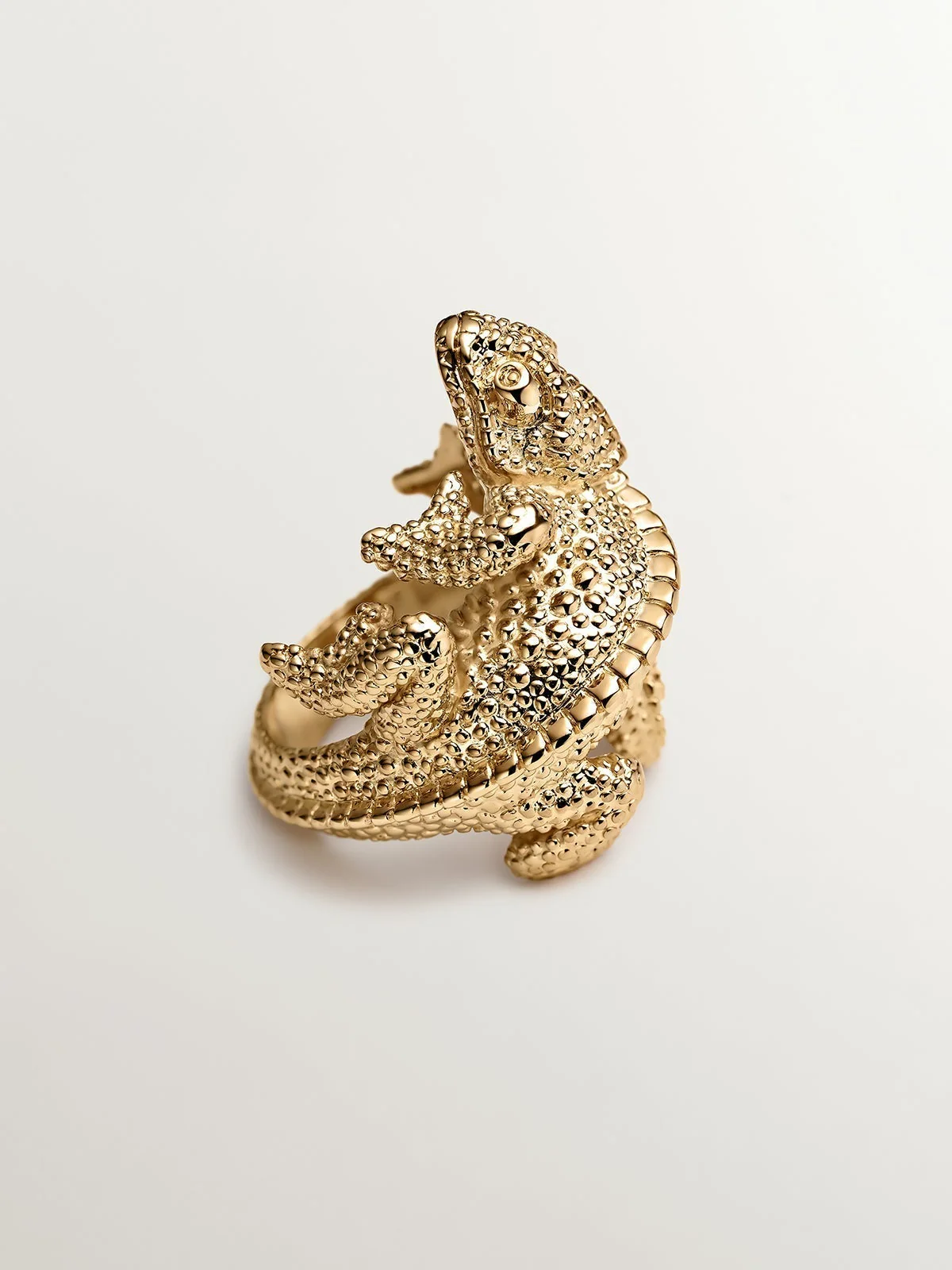 Anillo ancho de plata 925 bañada en oro amarillo de 18K con forma de camaleón - Image 3