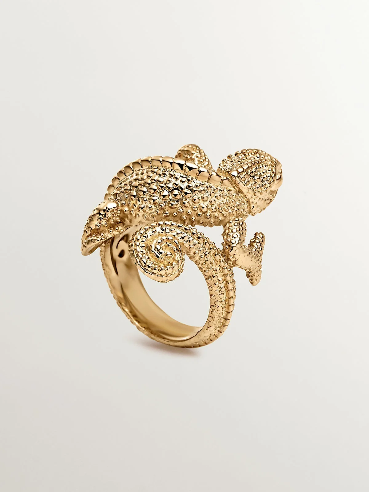 Anillo ancho de plata 925 bañada en oro amarillo de 18K con forma de camaleón - Image 5