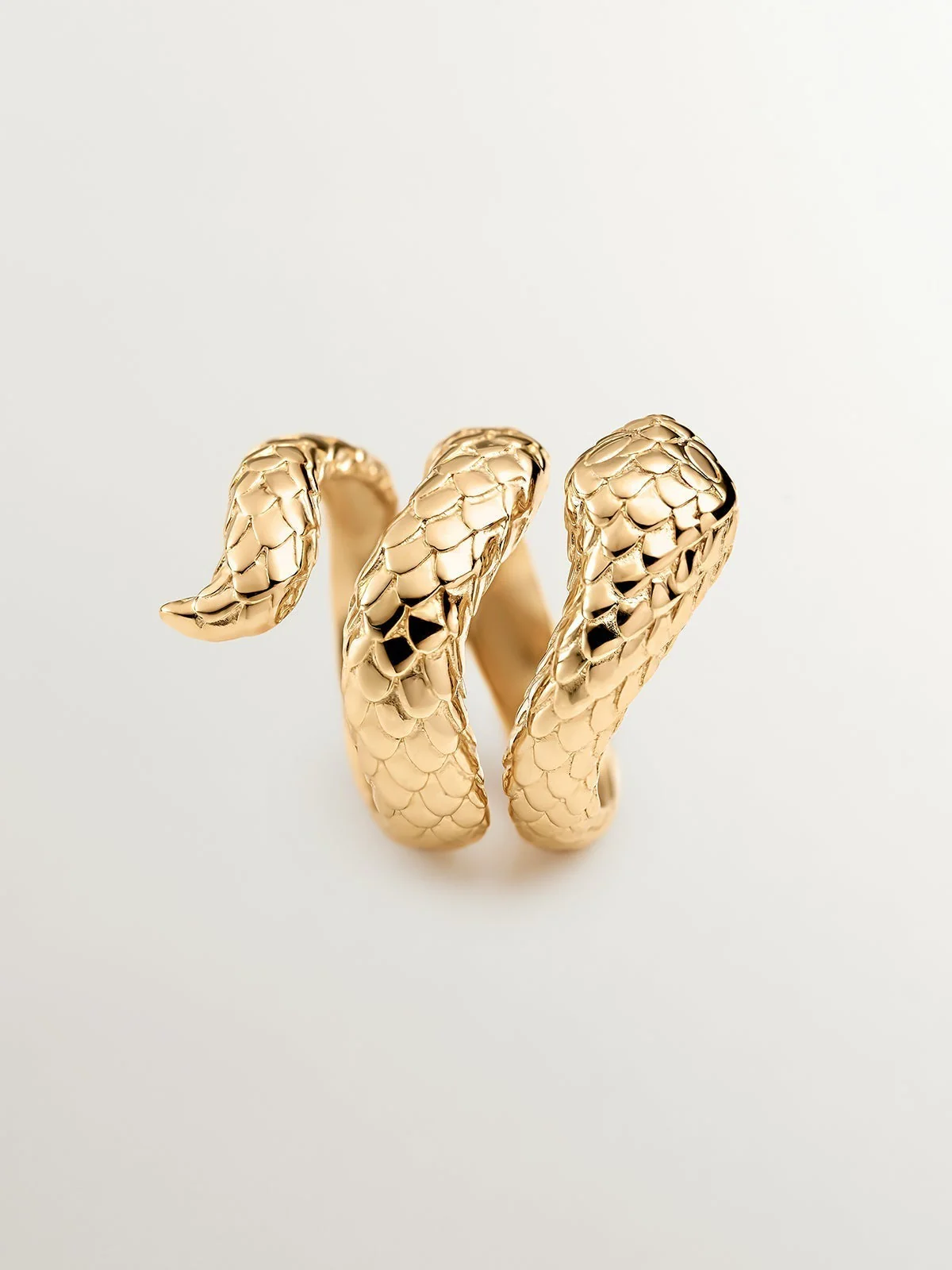Anillo ancho de plata 925 bañada en oro amarillo de 18K con forma de serpiente - Image 3