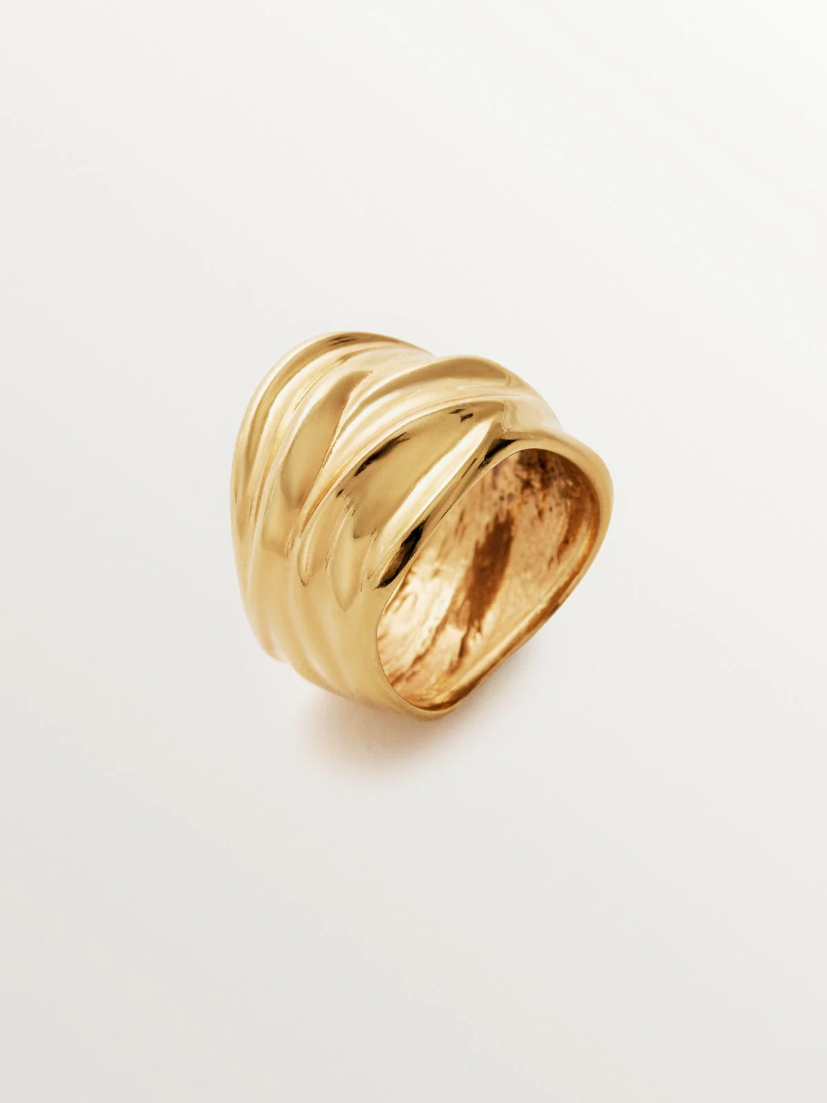 Anillo ancho de plata 925 bañada en oro amarillo de 18K
