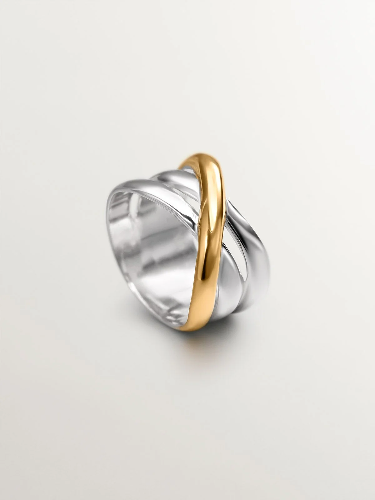 Anillo ancho triple cruzado bicolor de plata 925 y plata 925 bañada en oro amarillo de 18K - Image 5
