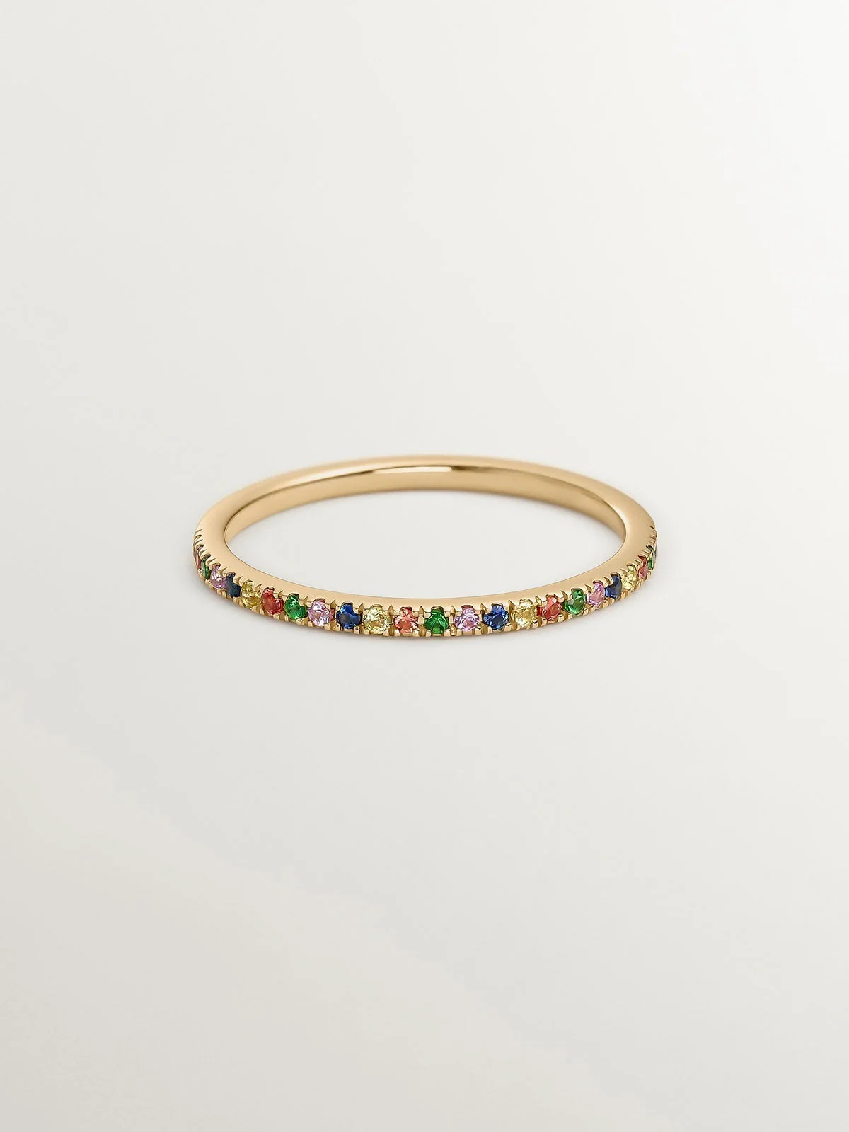 Anillo de oro amarillo de 9K con tsavoritas y zafiros multicolor - Image 3