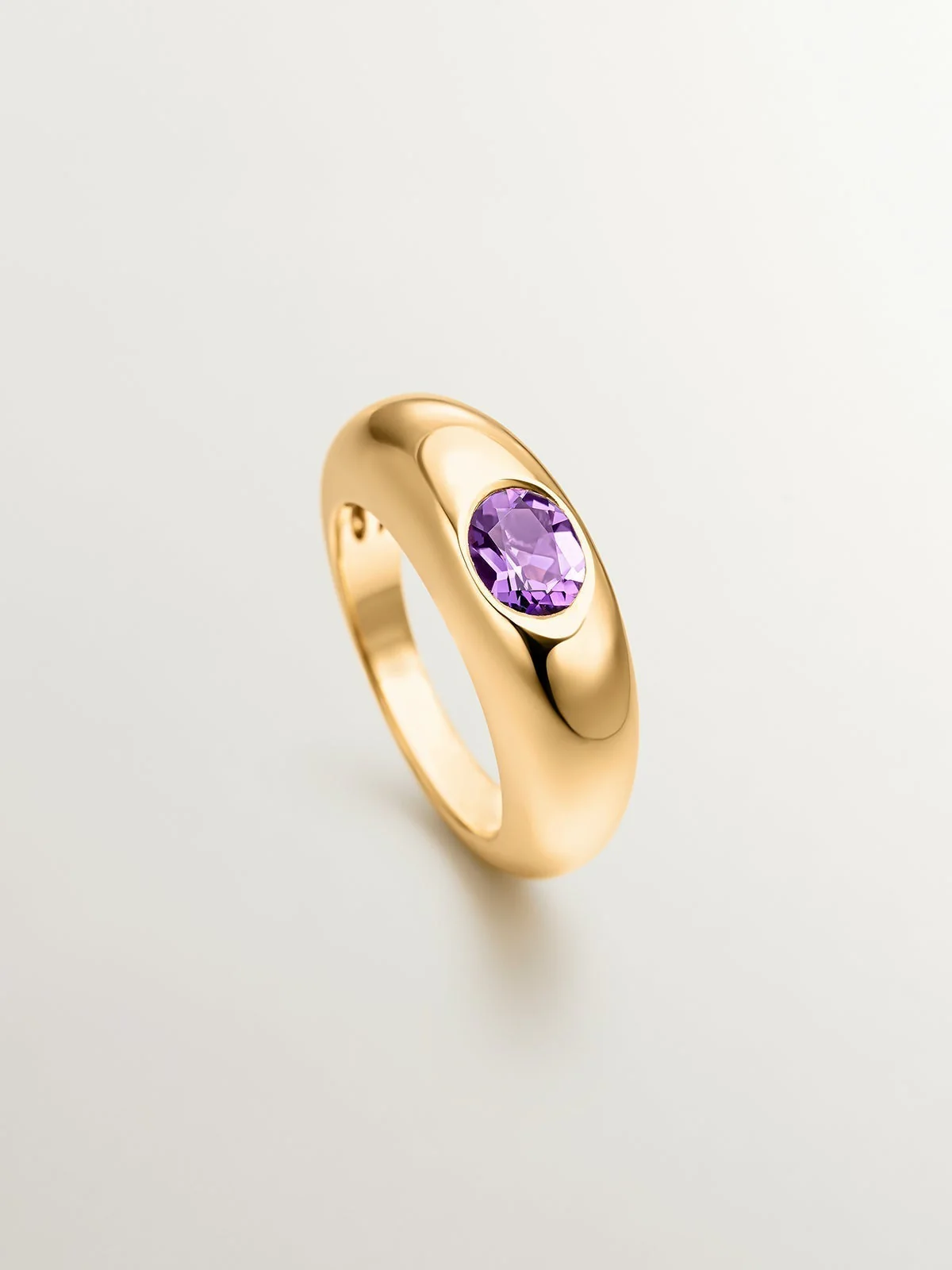 Anillo de plata 925 bañada en oro amarillo de 18K con amatista morada - Image 5