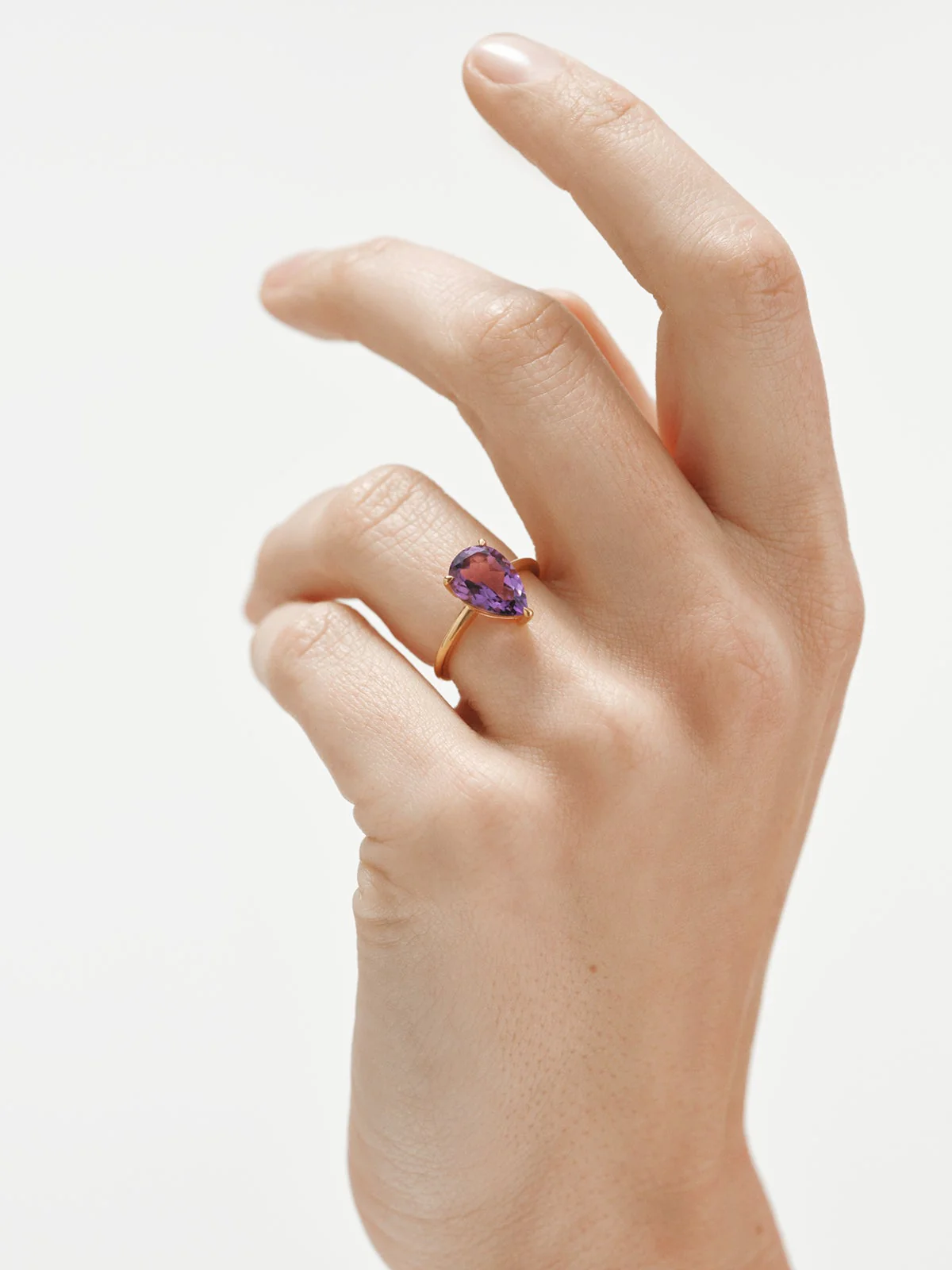 Anillo de plata 925 bañada en oro amarillo de 18K con amatista rosa - Image 2