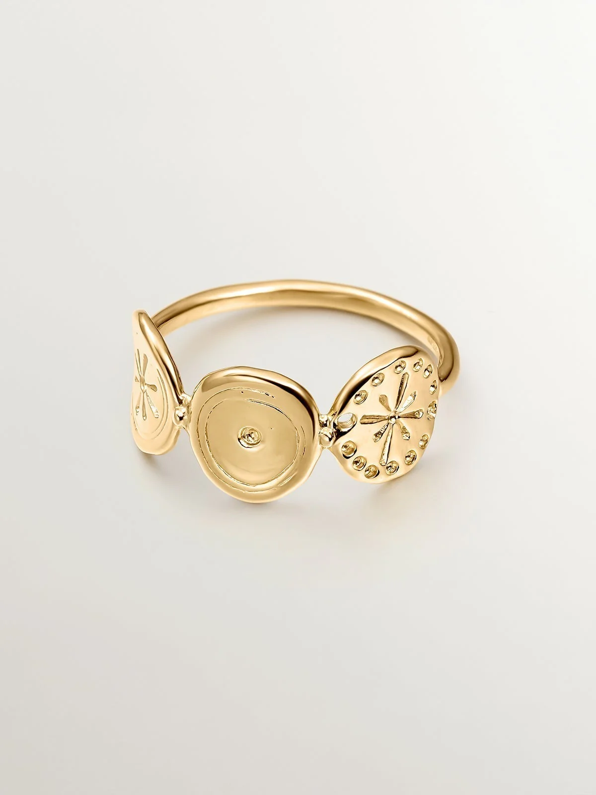 Anillo de plata 925 bañada en oro amarillo de 18K con motivos étnicos - Image 3