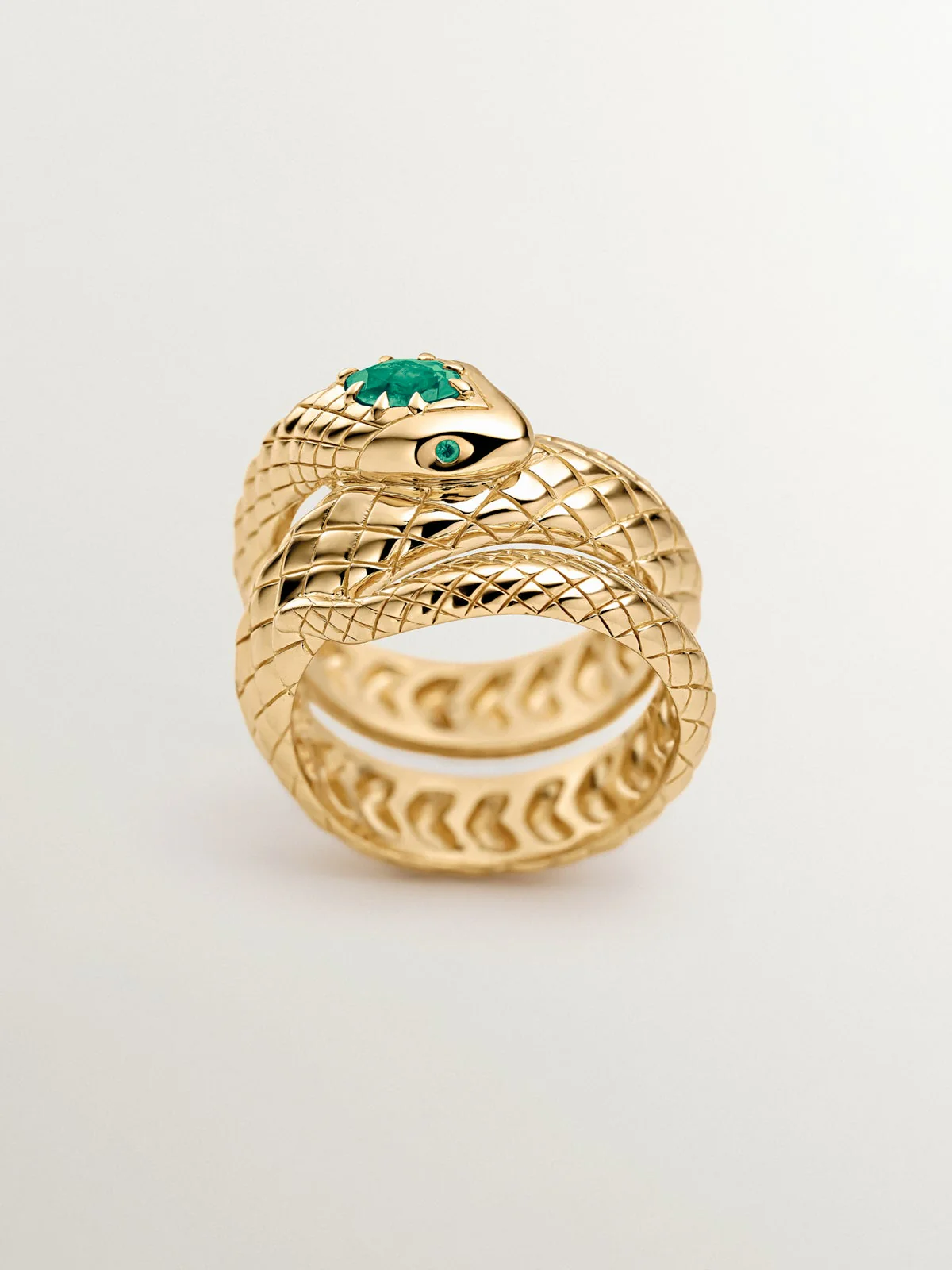 Anillo de plata 925 bañada en oro amarillo de 18K con ónix verde y con forma de serpiente - Image 3