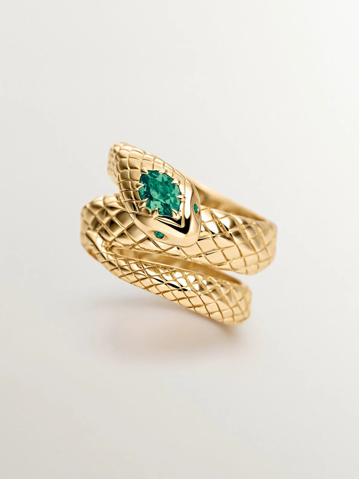 Anillo de plata 925 bañada en oro amarillo de 18K con ónix verde y con forma de serpiente - Image 5