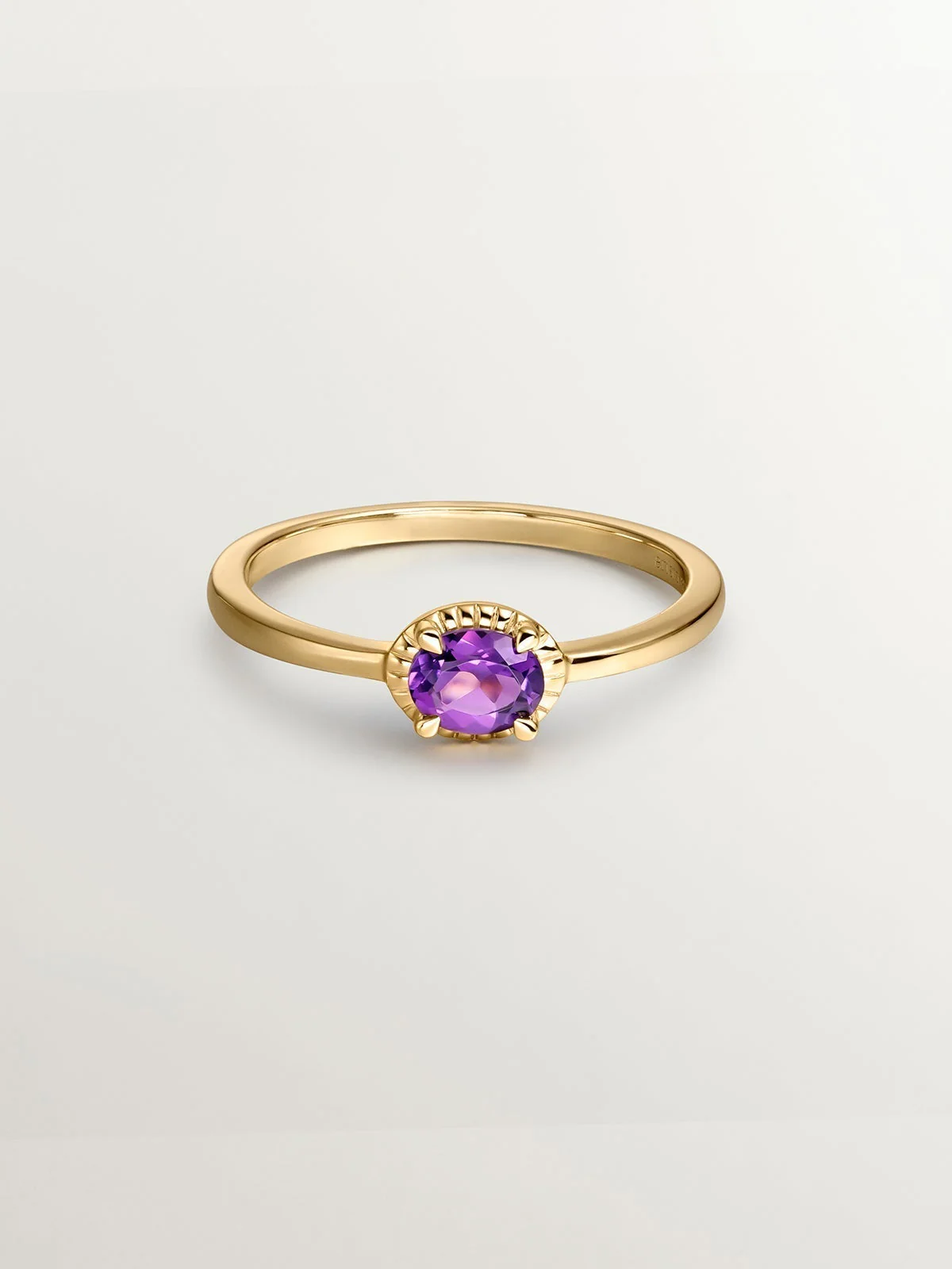 Anillo de plata 925 bañada en oro amarillo de 18K con piedra amatista morada - Image 3