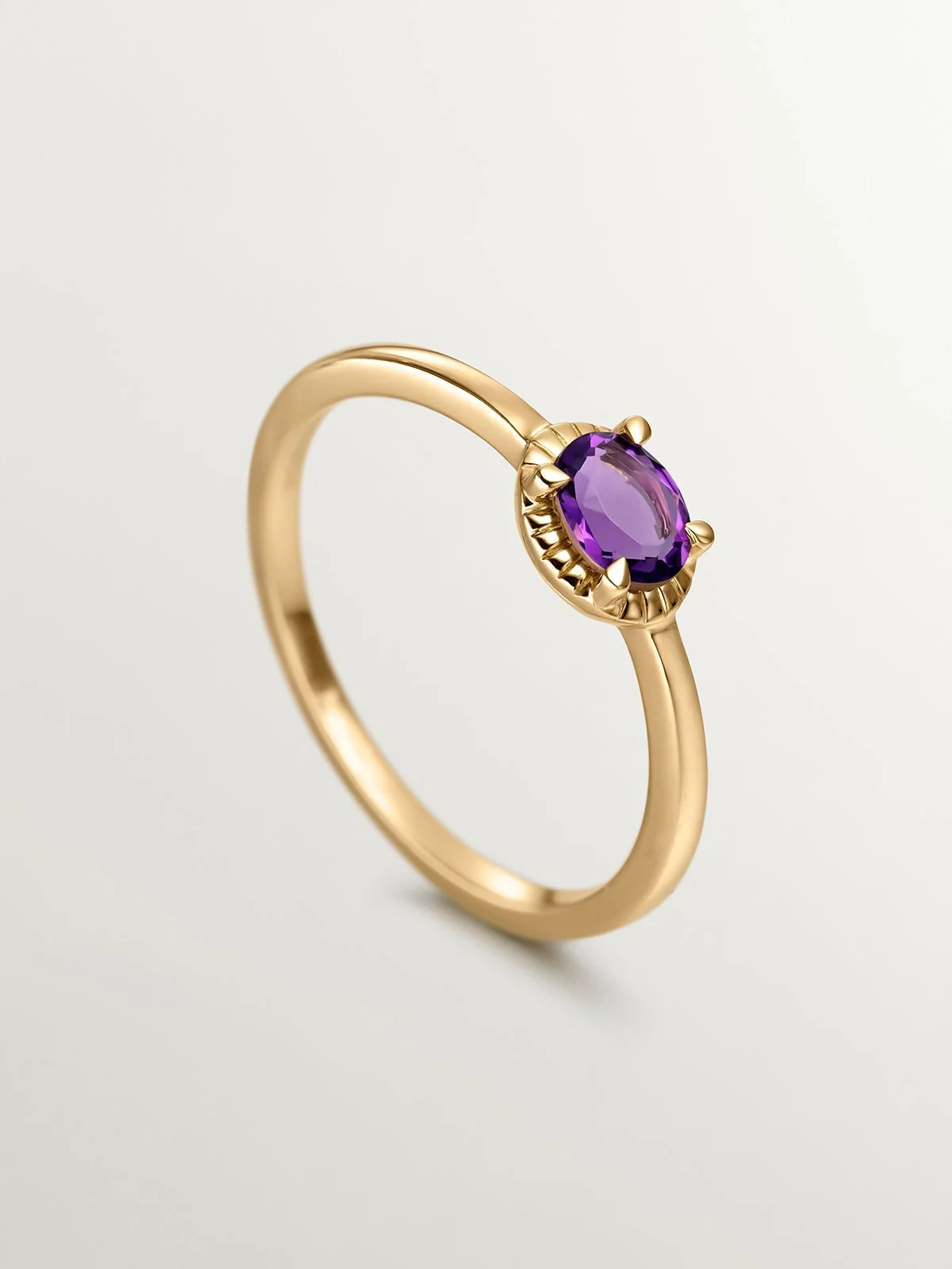 Anillo de plata 925 bañada en oro amarillo de 18K con piedra amatista morada - Image 5