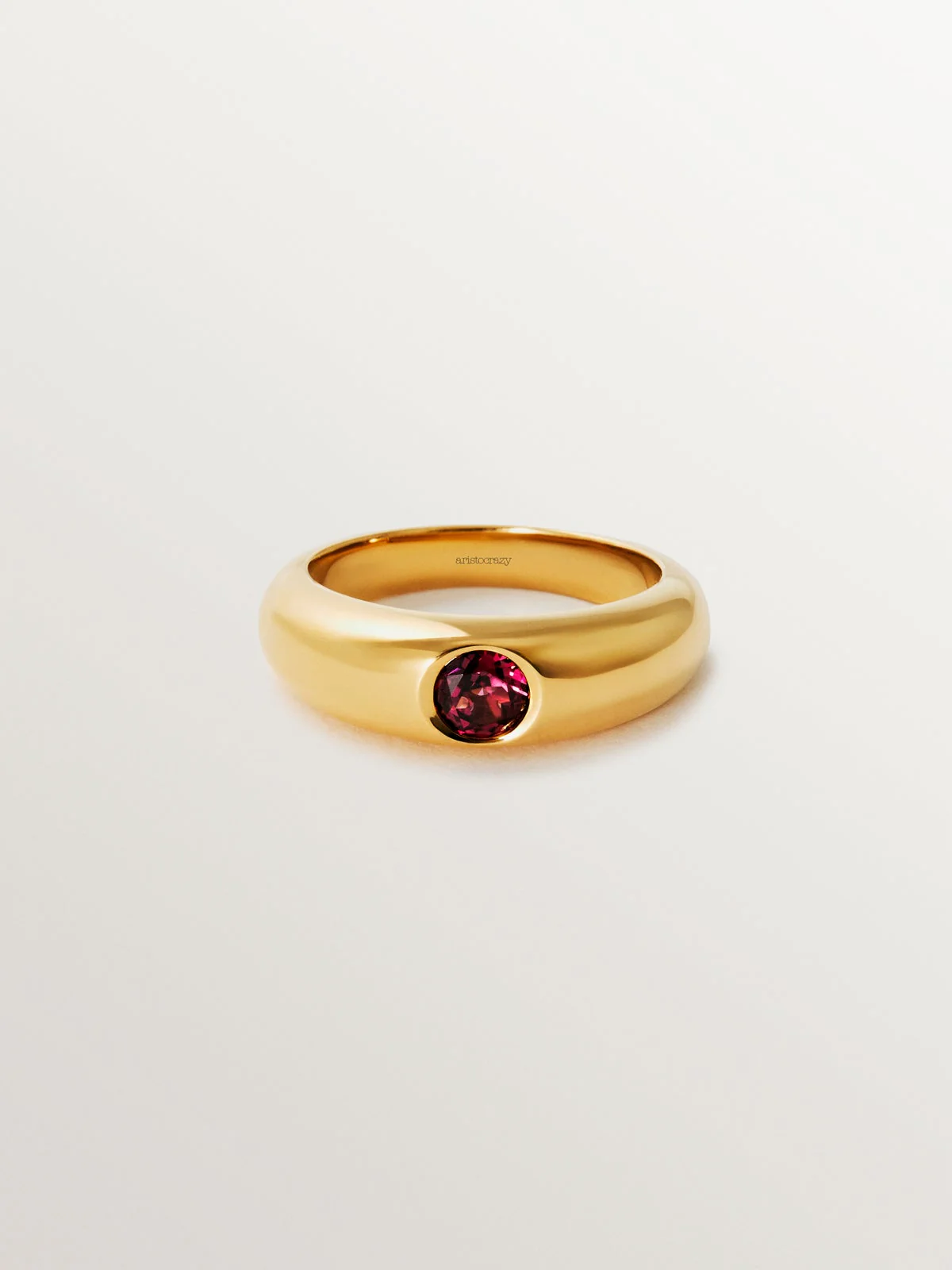 Anillo de plata 925 bañada en oro amarillo de 18K con rodolita roja - Image 3
