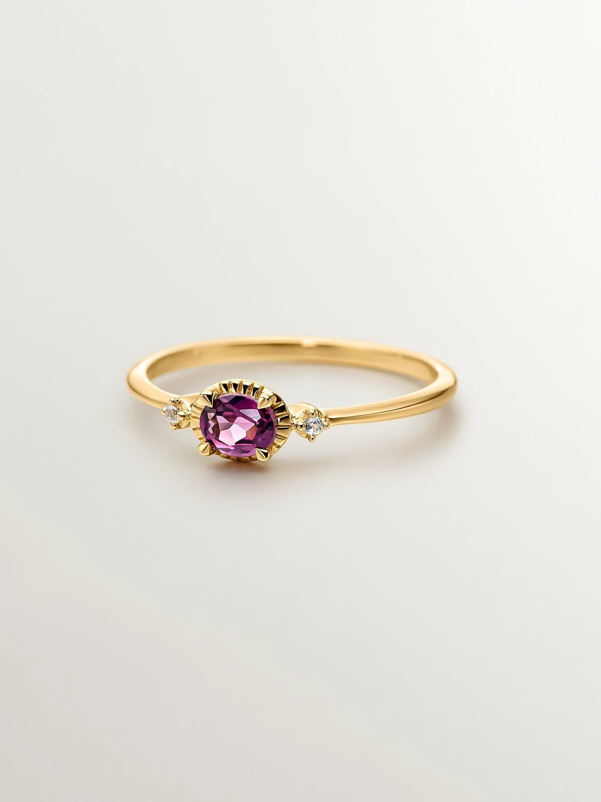 Anillo de plata 925 bañada en oro amarillo de 18K con rodolita y topacios - Image 3