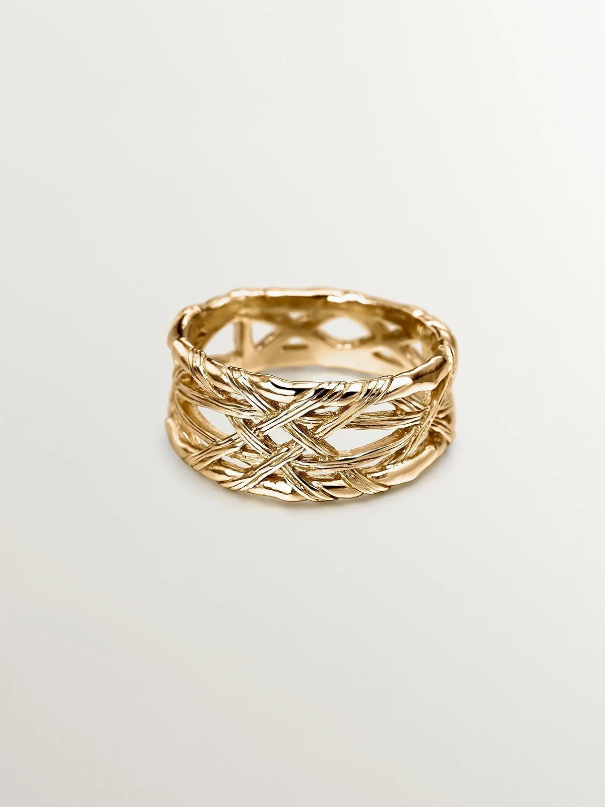 Anillo de plata 925 bañada en oro amarillo de 18K con textura mimbre - Image 3