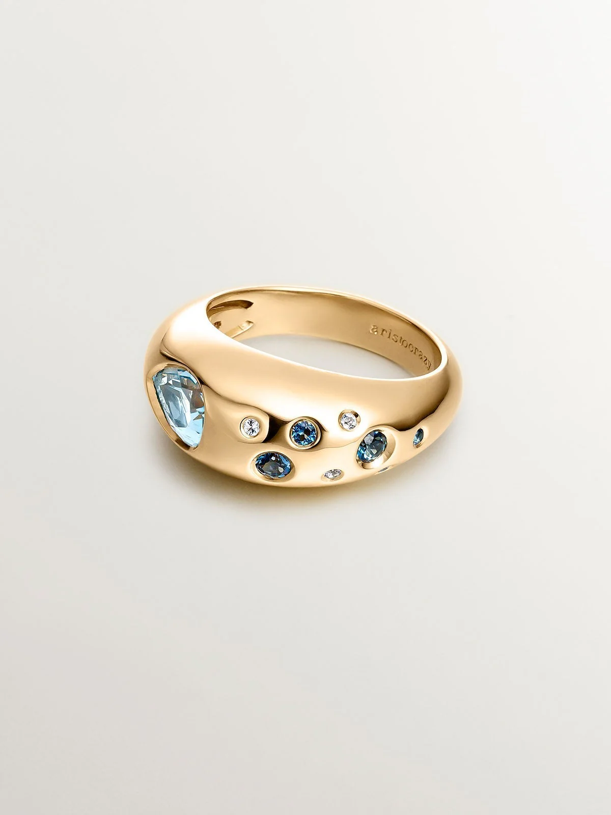 Anillo de plata 925 bañada en oro amarillo de 18K con topacios azul sky y azul london - Image 3