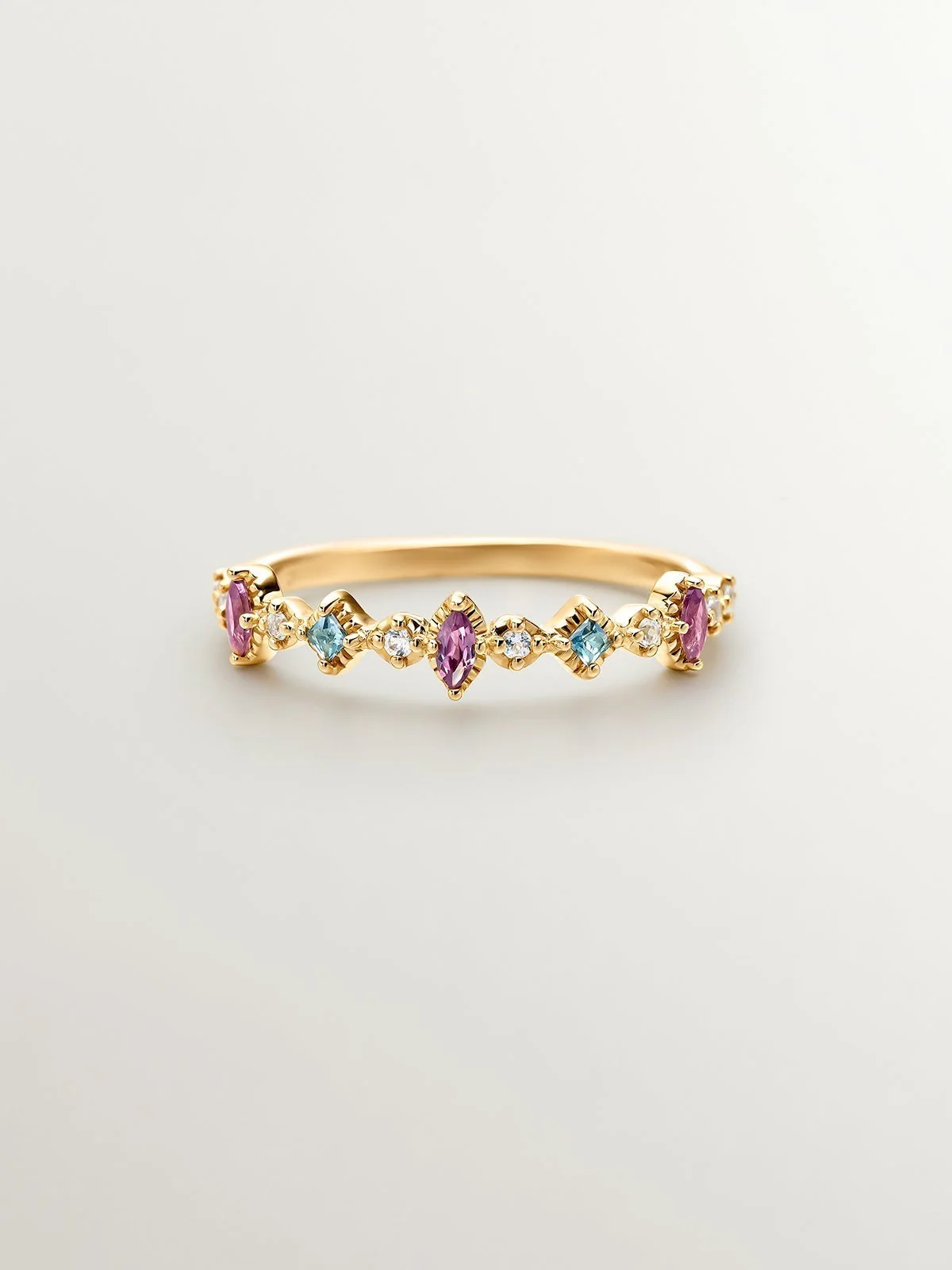 Anillo de plata 925 bañada en oro amarillo de 18K con topacios y rodolitas - Image 3