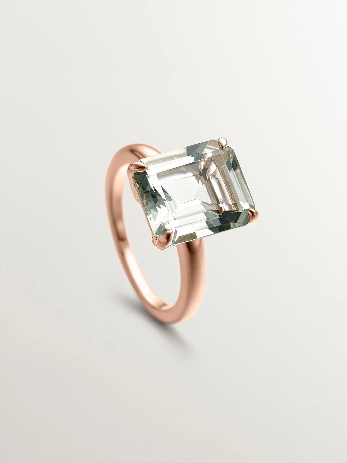 Anillo de plata 925 bañada en oro rosa de 18K con cuarzo verde - Image 5