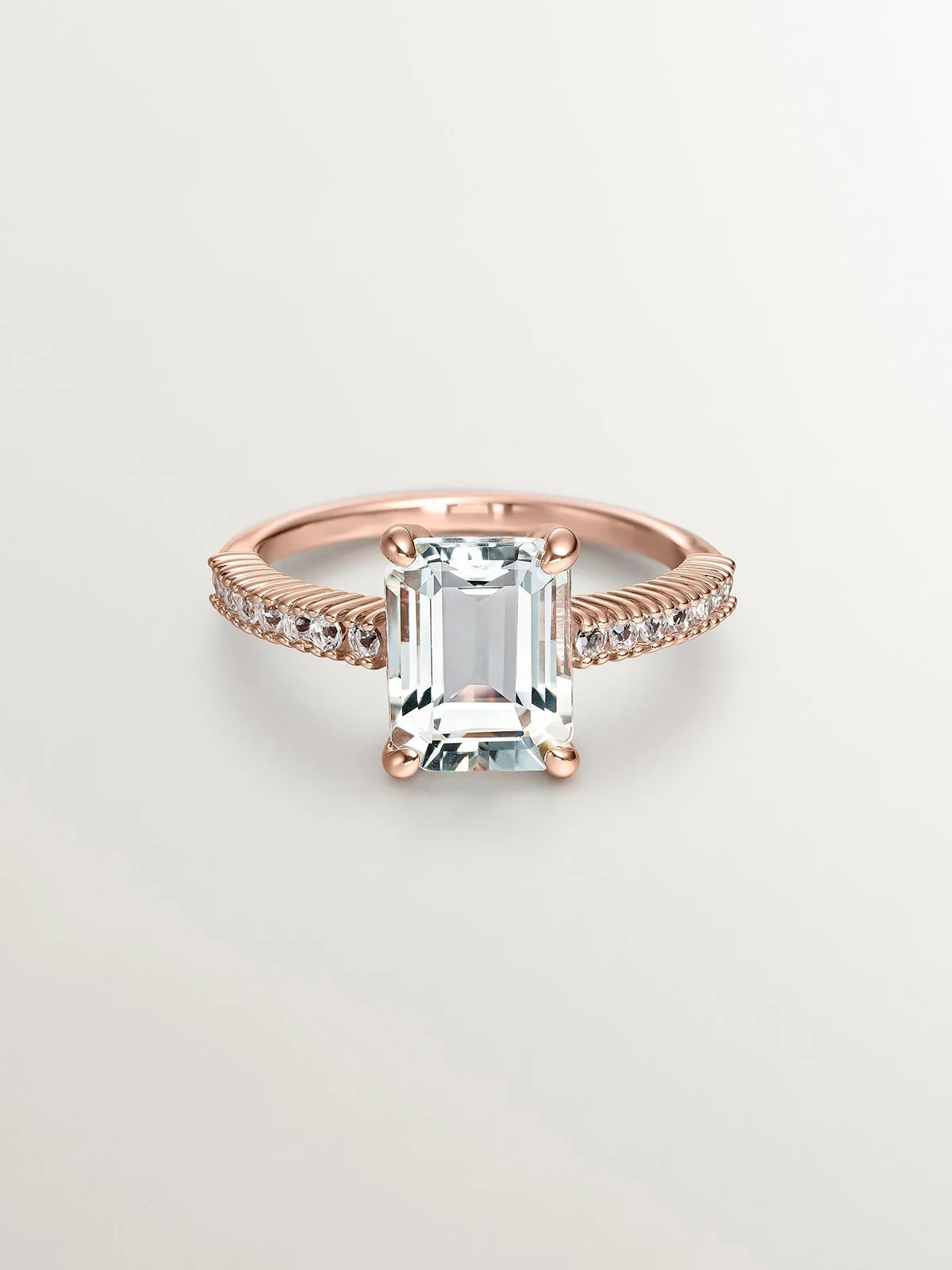 Anillo de plata 925 bañada en oro rosa de 18K con cuarzo verde y topacios blancos - Image 3