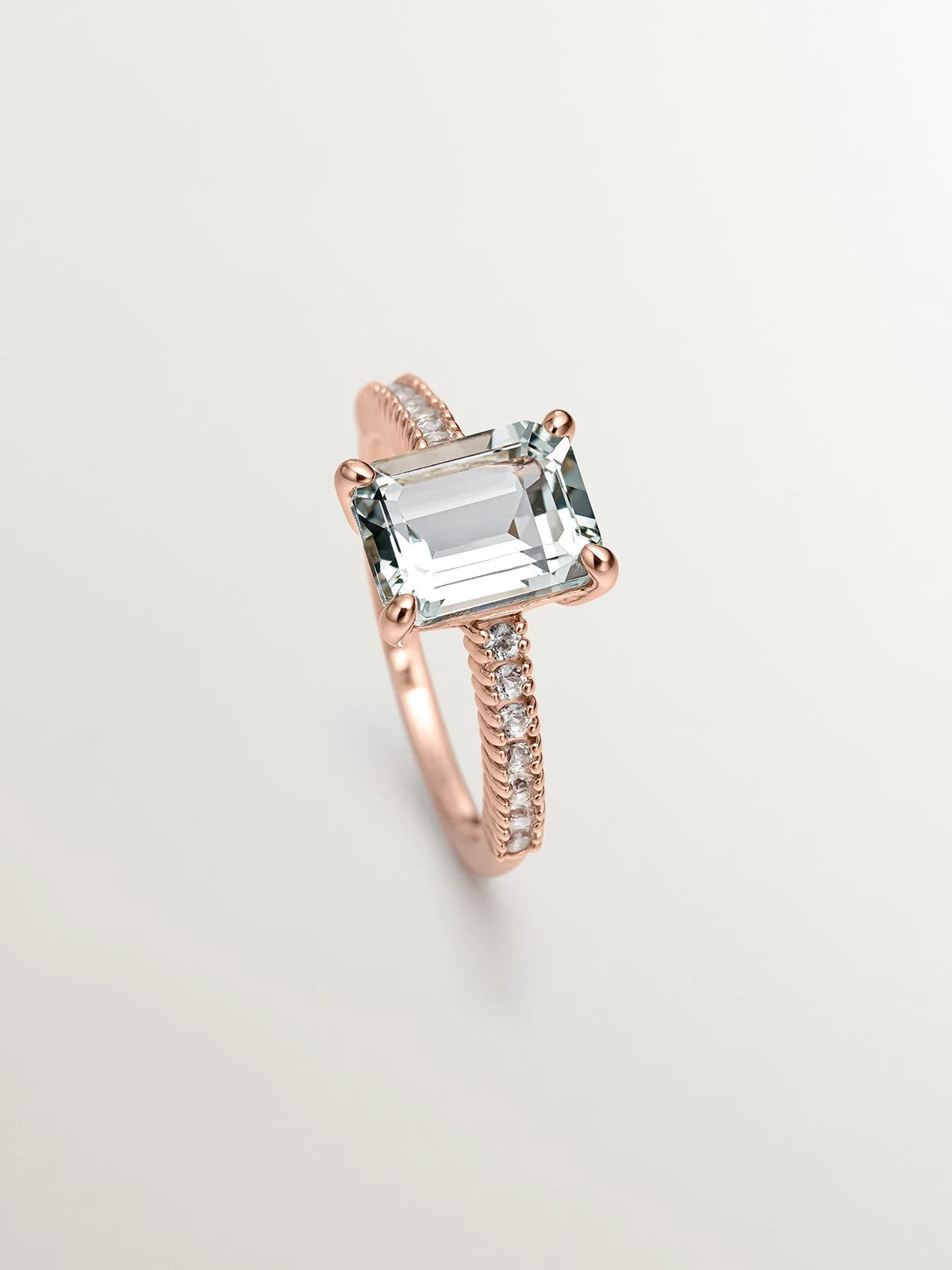 Anillo de plata 925 bañada en oro rosa de 18K con cuarzo verde y topacios blancos - Image 5
