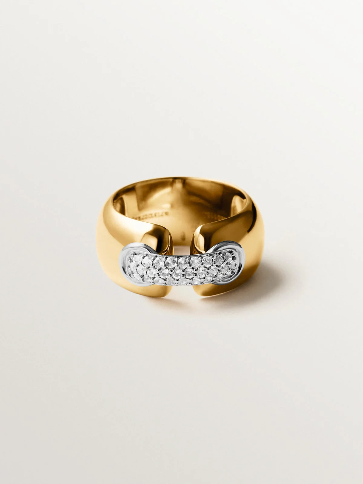 Anillo de plata 925 bañada en rodio y oro amarillo de 18K con pavé de topacios blancos - Image 3