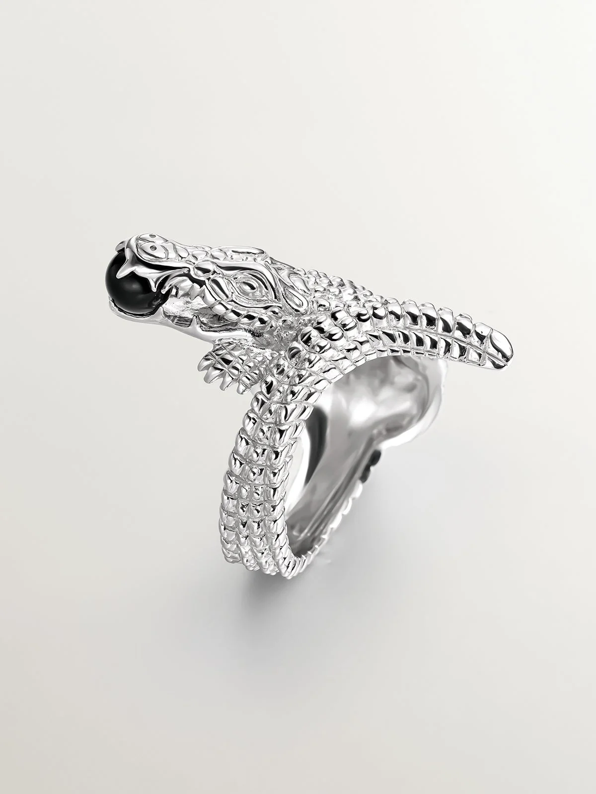 Anillo de plata 925 con forma de cocodrilo y ónix negro - Image 6