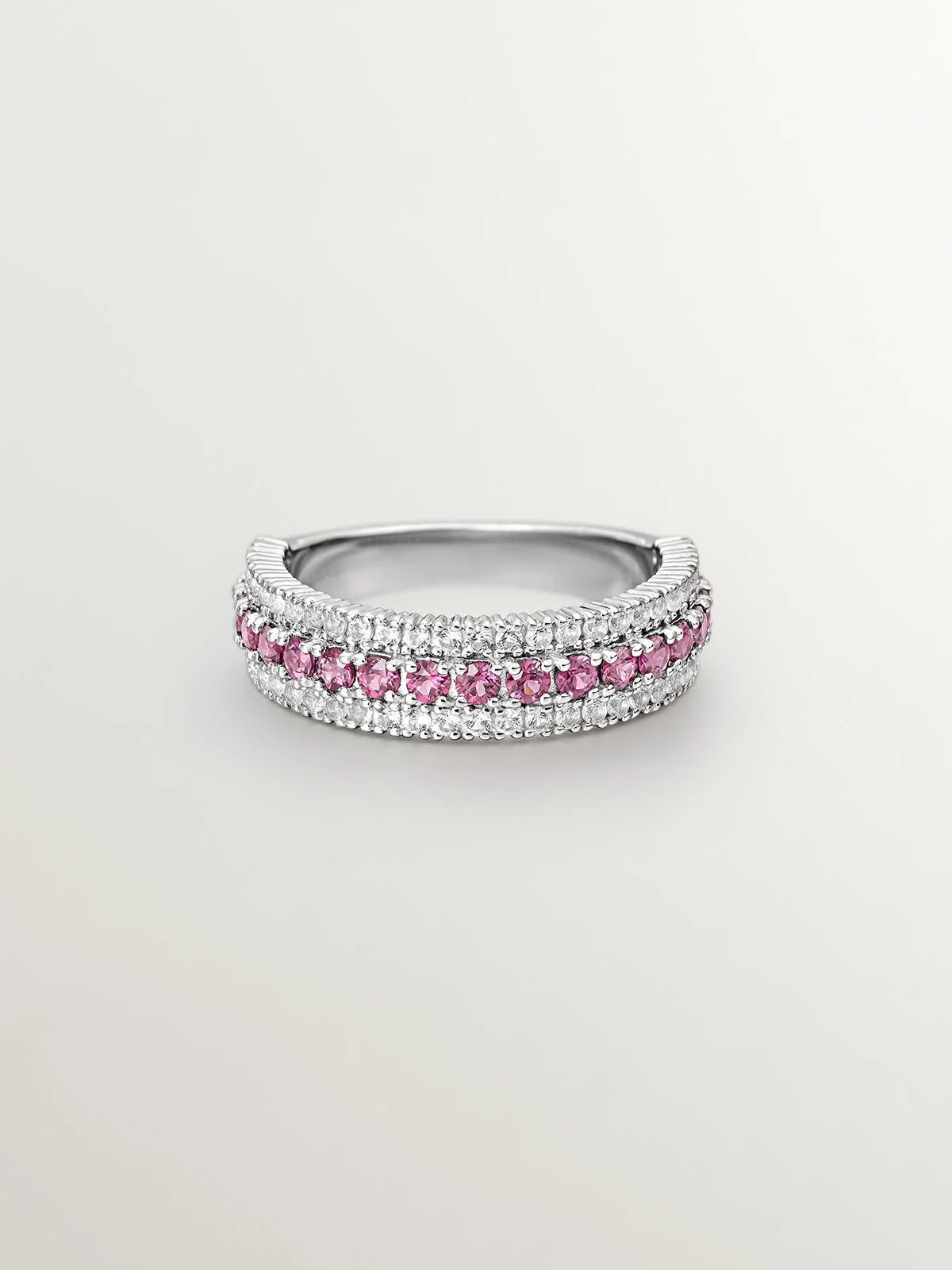 Anillo de plata 925 con rodolita rosa y topacios blancos - Image 3