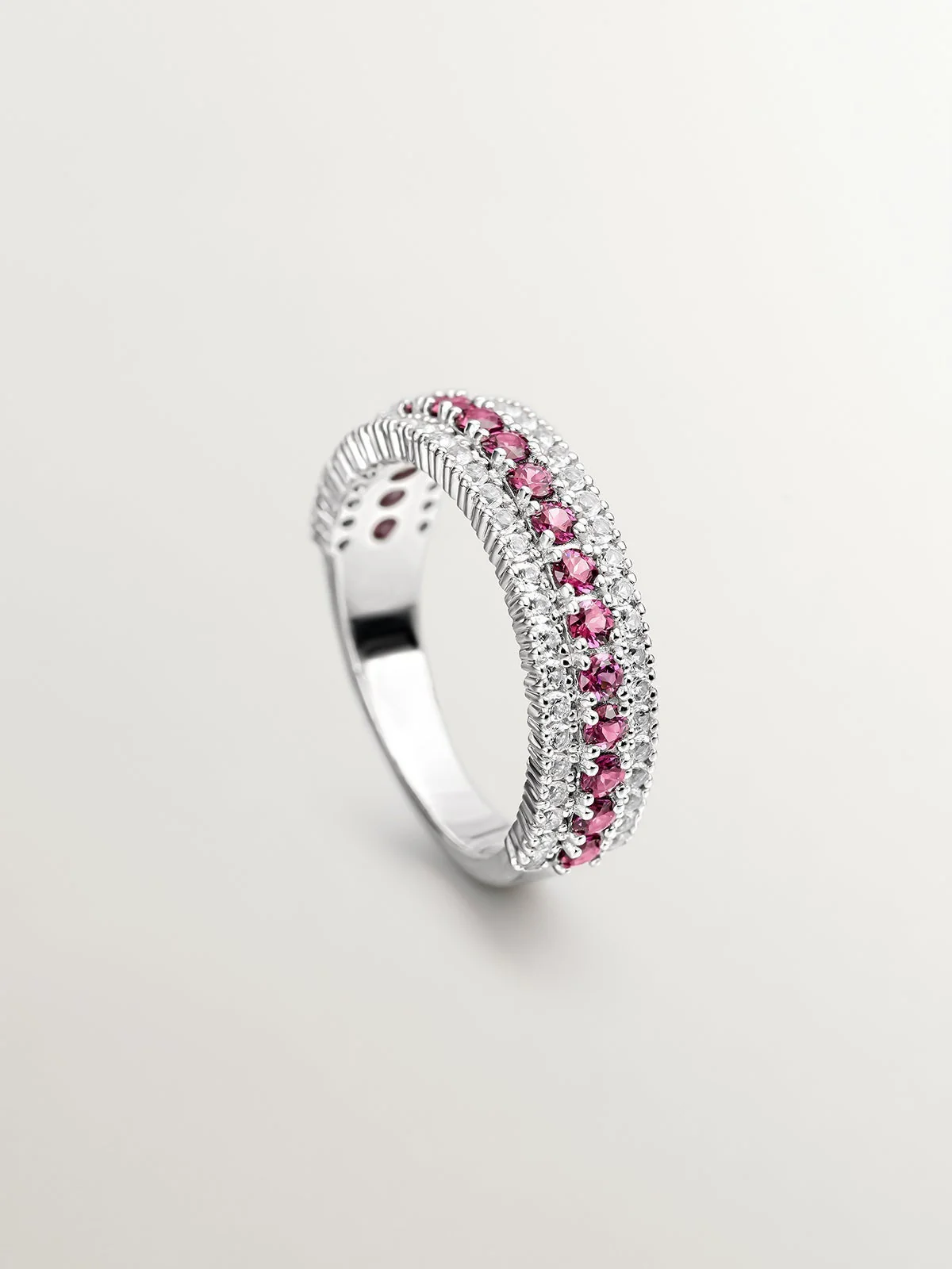 Anillo de plata 925 con rodolita rosa y topacios blancos - Image 5
