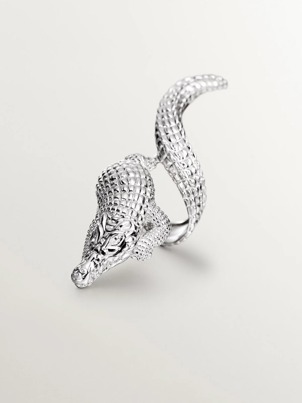 Anillo de plata 925 grande con forma de cocodrilo - Image 5