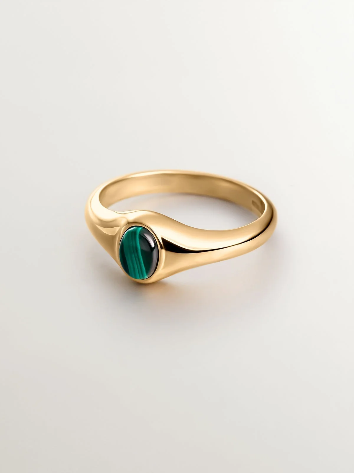 Anillo de sello de oro amarillo de 9K con malaquita verde - Image 3