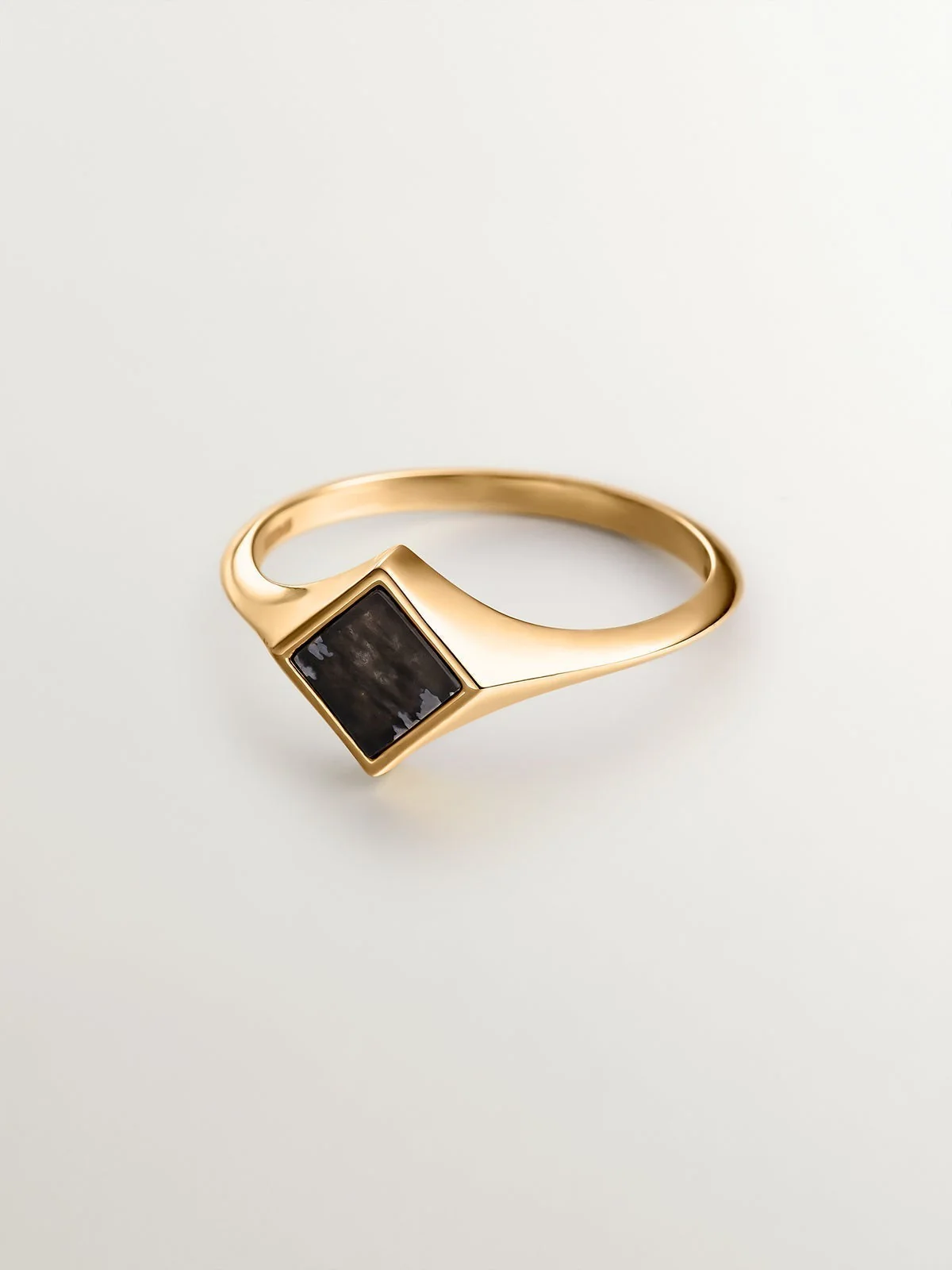 Anillo de sello de oro amarillo de 9K con obsidiana negra - Image 3