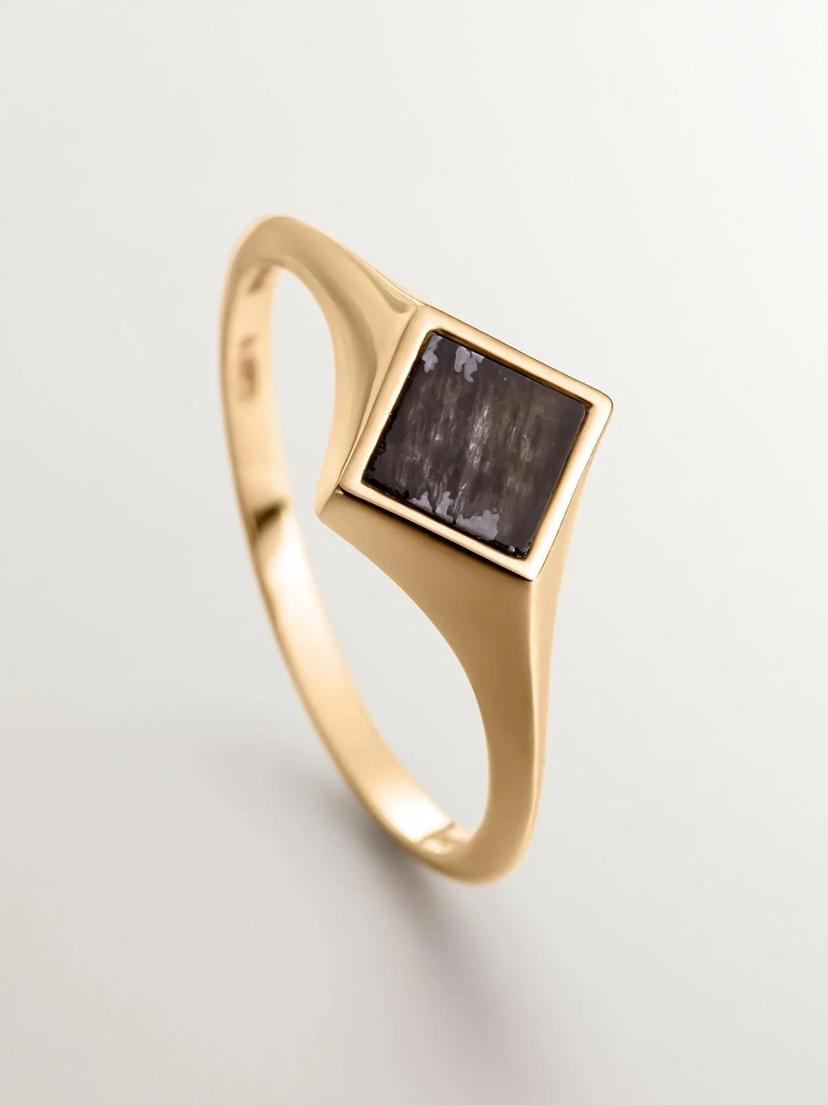 Anillo de sello de oro amarillo de 9K con obsidiana negra - Image 5