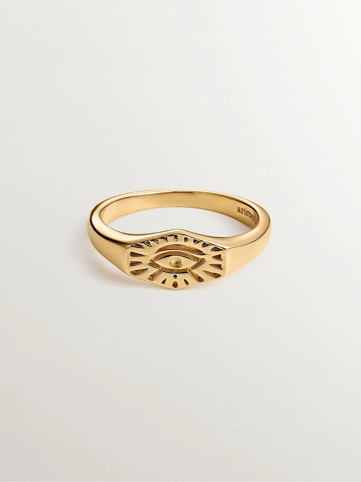 Anillo de sello de plata 925 bañada en oro amarillo de 18K con Ojo de Horus - Image 3
