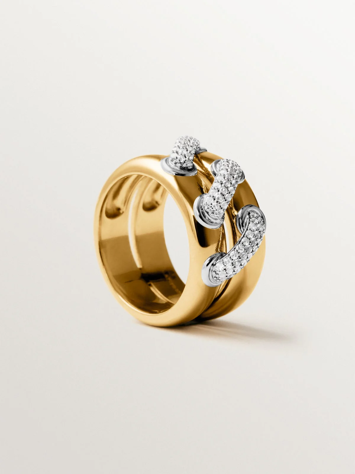 Anillo doble de plata 925 bañada en rodio y oro amarillo de 18K con pavé de topacios blancos - Image 5