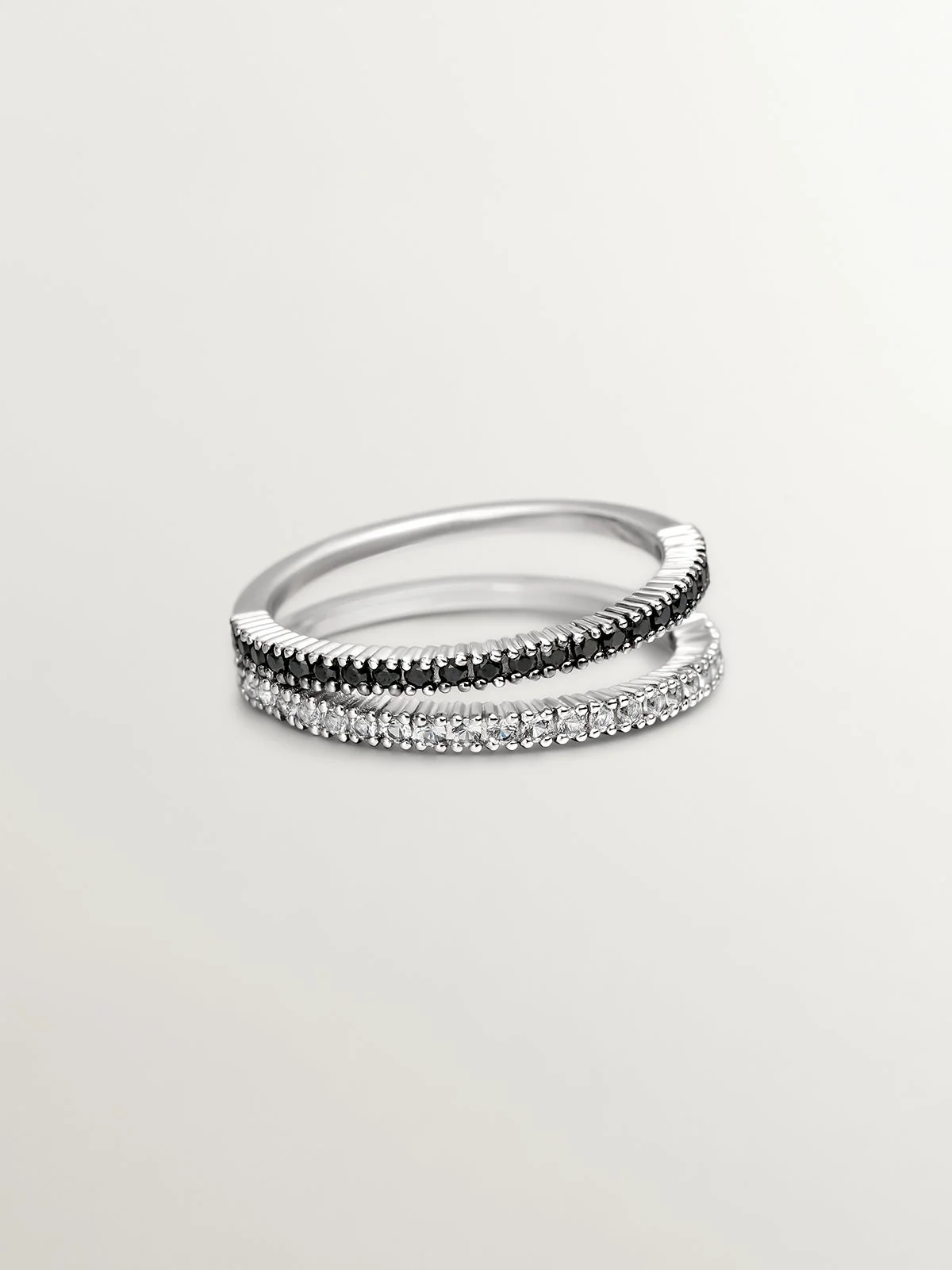 Anillo doble de plata 925 con espinelas negras y topacios blancos - Image 3