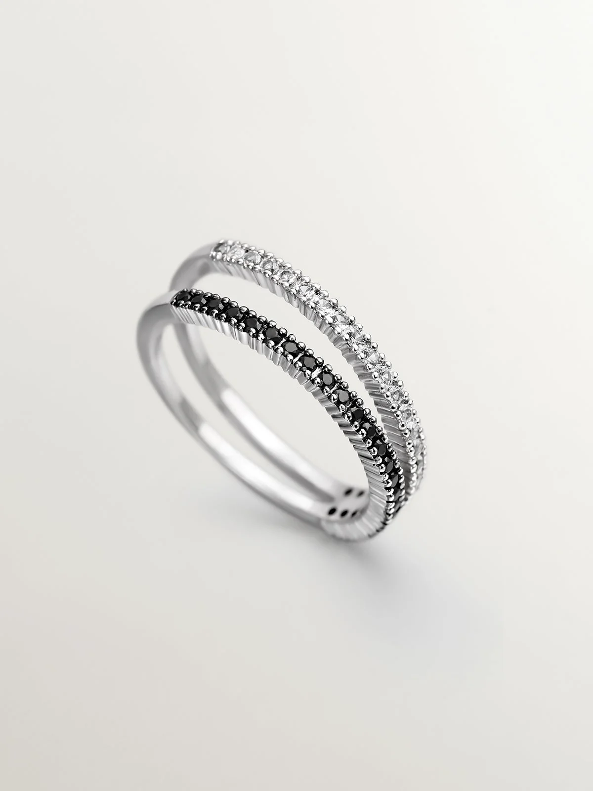 Anillo doble de plata 925 con espinelas negras y topacios blancos - Image 5