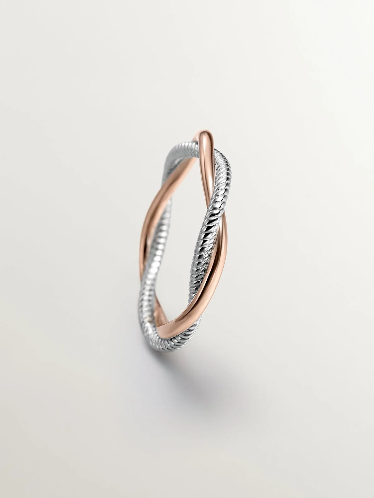 Anillo doble trenzado de plata 925 bañada en oro rosa de 18K - Image 5