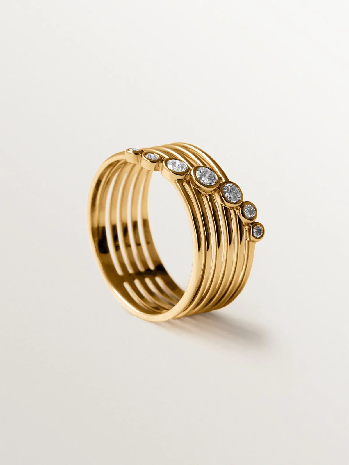 Anillo multibrazo de oro blanco y amarillo de 9K con diamantes en talla brillante - Image 5