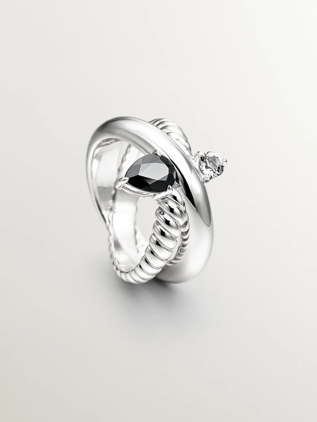 Anillo multibrazo de plata 925 con espinela negra y topacio blanco - Image 5