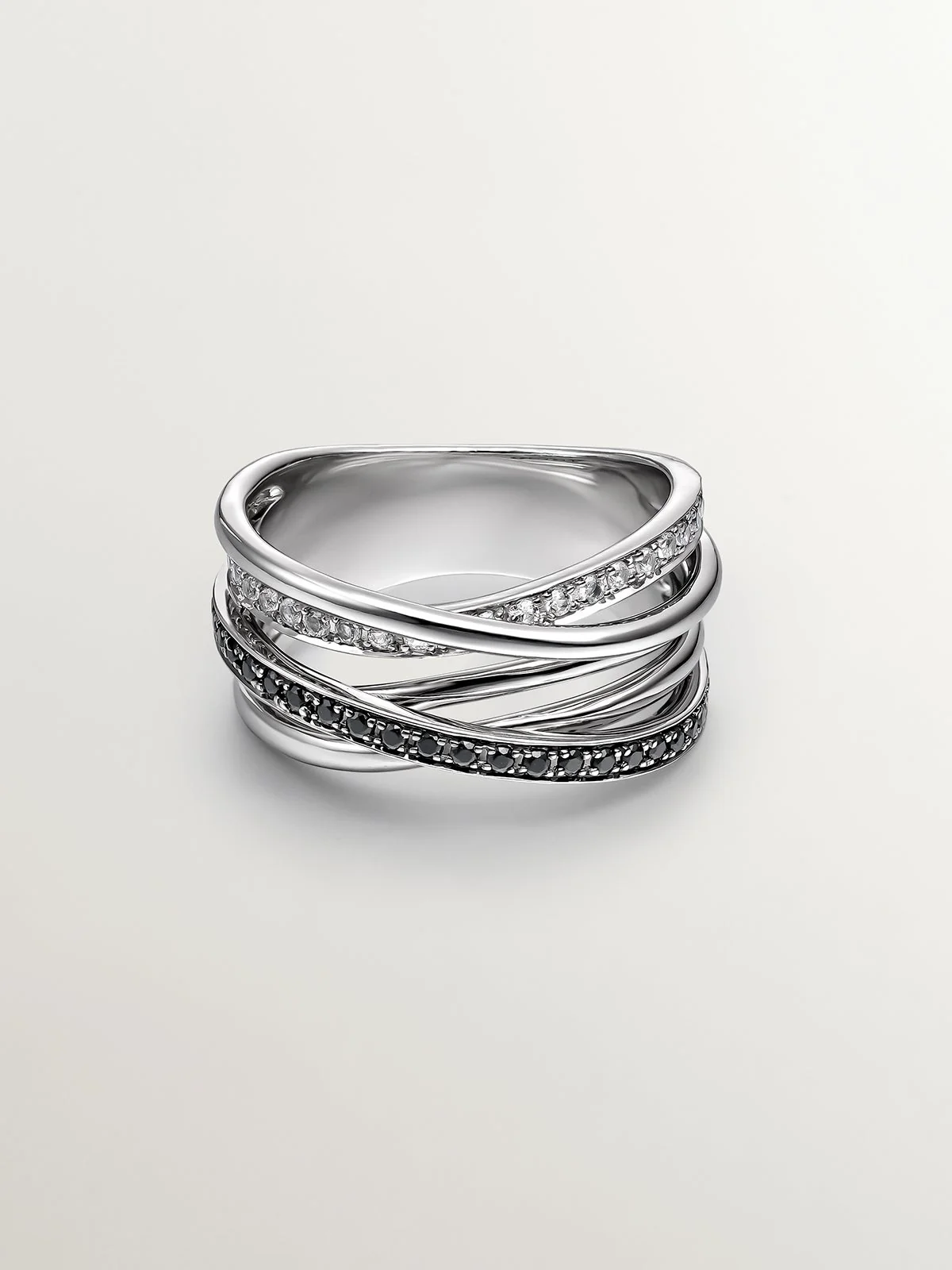 Anillo multibrazo de plata 925 con topacios blancos y espinelas negras - Image 3