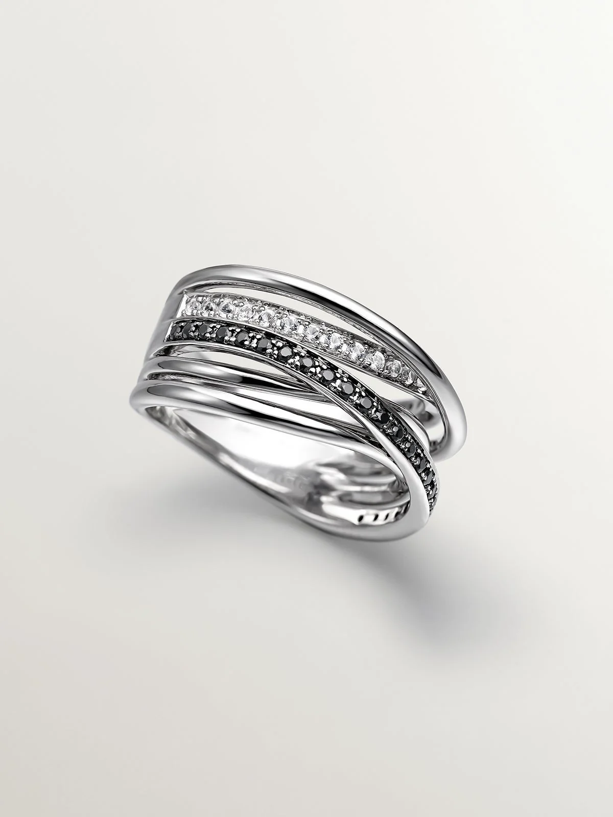 Anillo multibrazo de plata 925 con topacios blancos y espinelas negras - Image 5