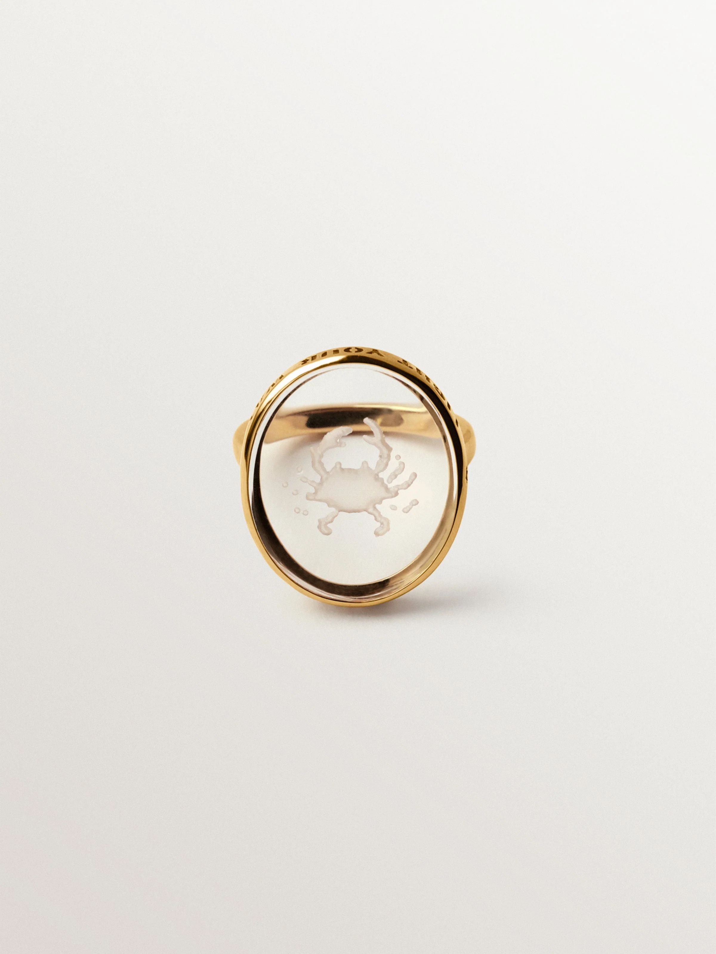 Anillo tipo sello Cáncer de plata 925 bañada en oro amarillo de 18K y cristal de roca - Image 3
