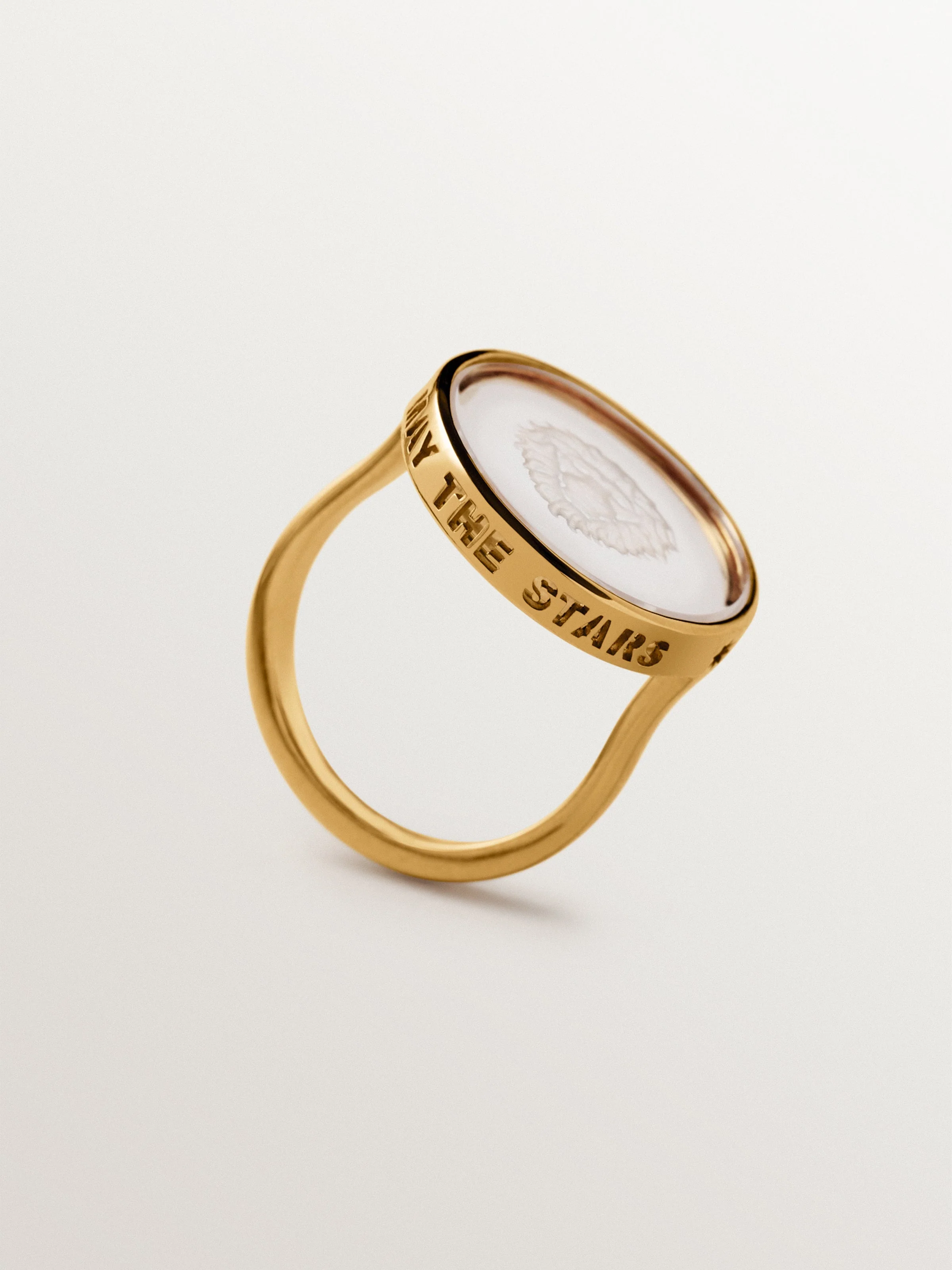 Anillo tipo sello Leo de plata 925 bañada en oro amarillo de 18K y cristal de roca - Image 5