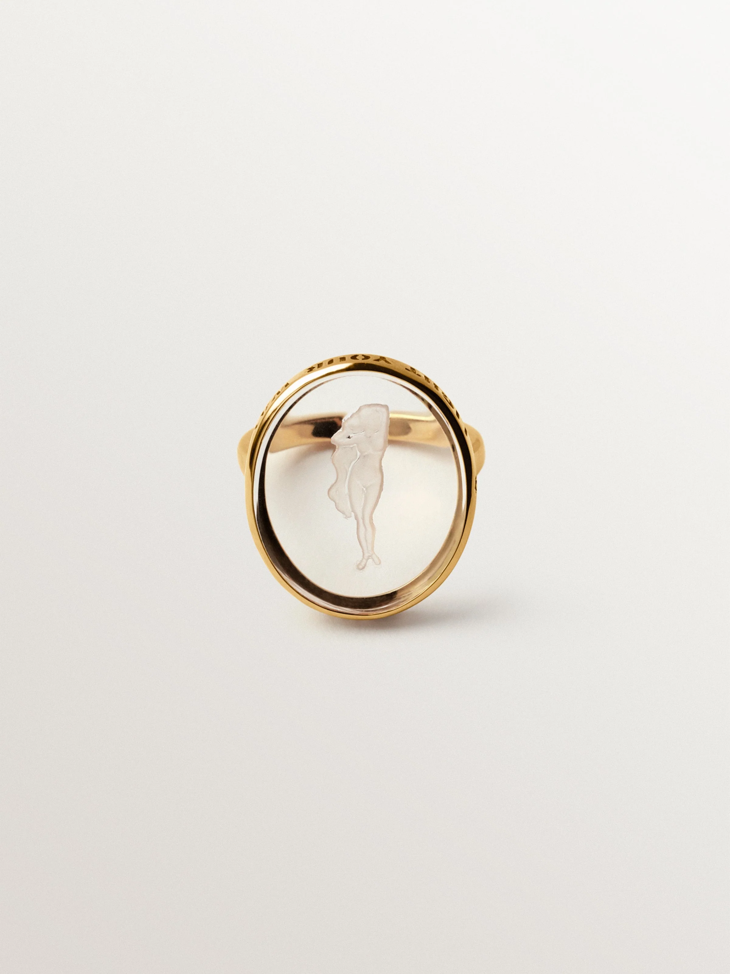 Anillo tipo sello Virgo de plata 925 bañada en oro amarillo de 18K y cristal de roca - Image 3