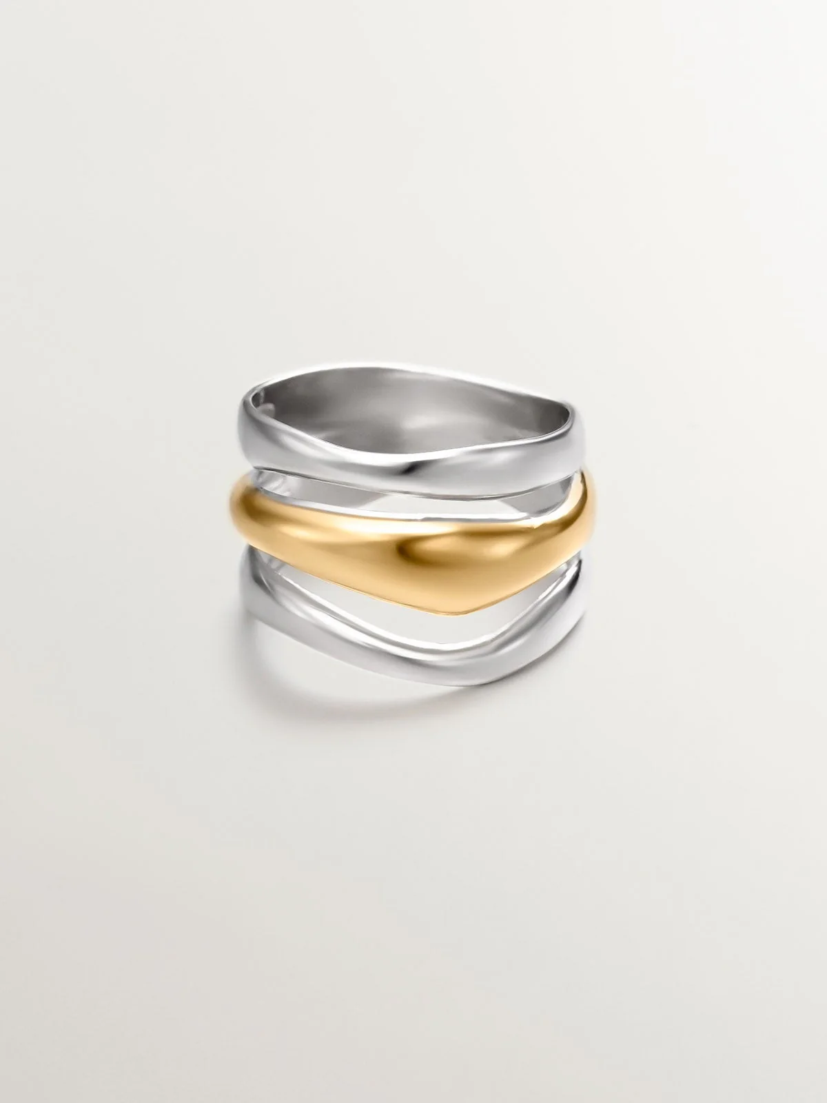 Anillo triple bicolor de plata 925 y plata 925 bañada en oro amarillo de 18K - Image 3