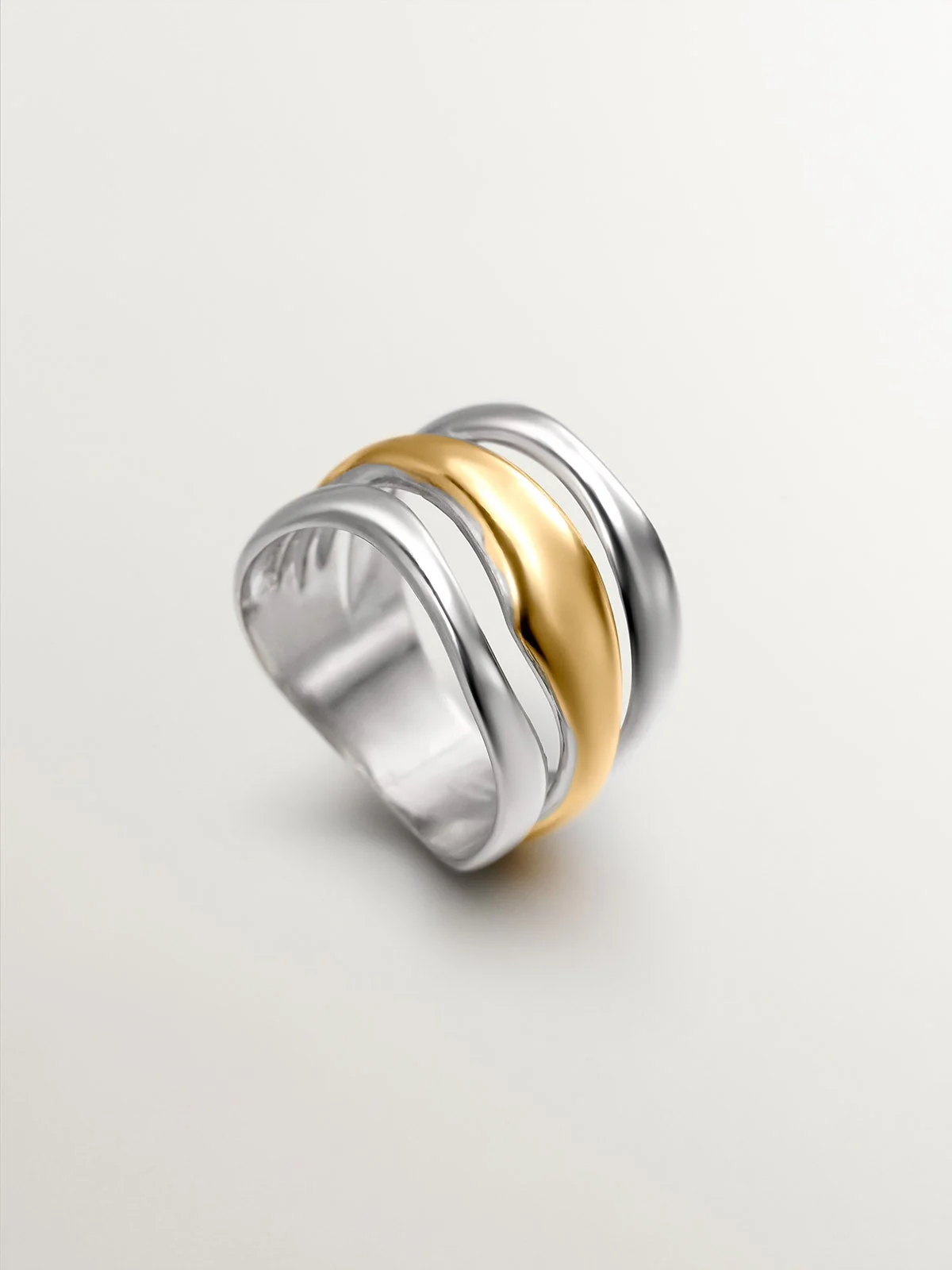 Anillo triple bicolor de plata 925 y plata 925 bañada en oro amarillo de 18K - Image 5