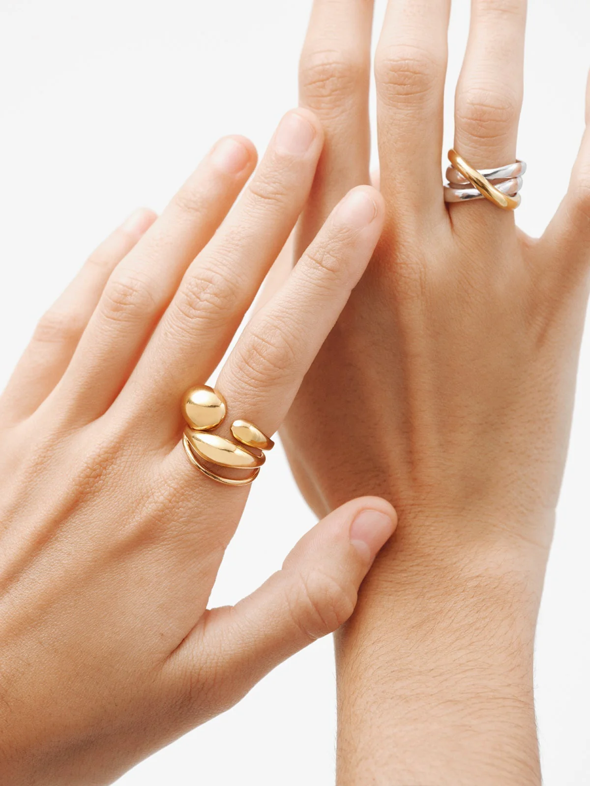 Anillo triple bicolor de plata 925 y plata 925 bañada en oro amarillo de 18K - Image 6