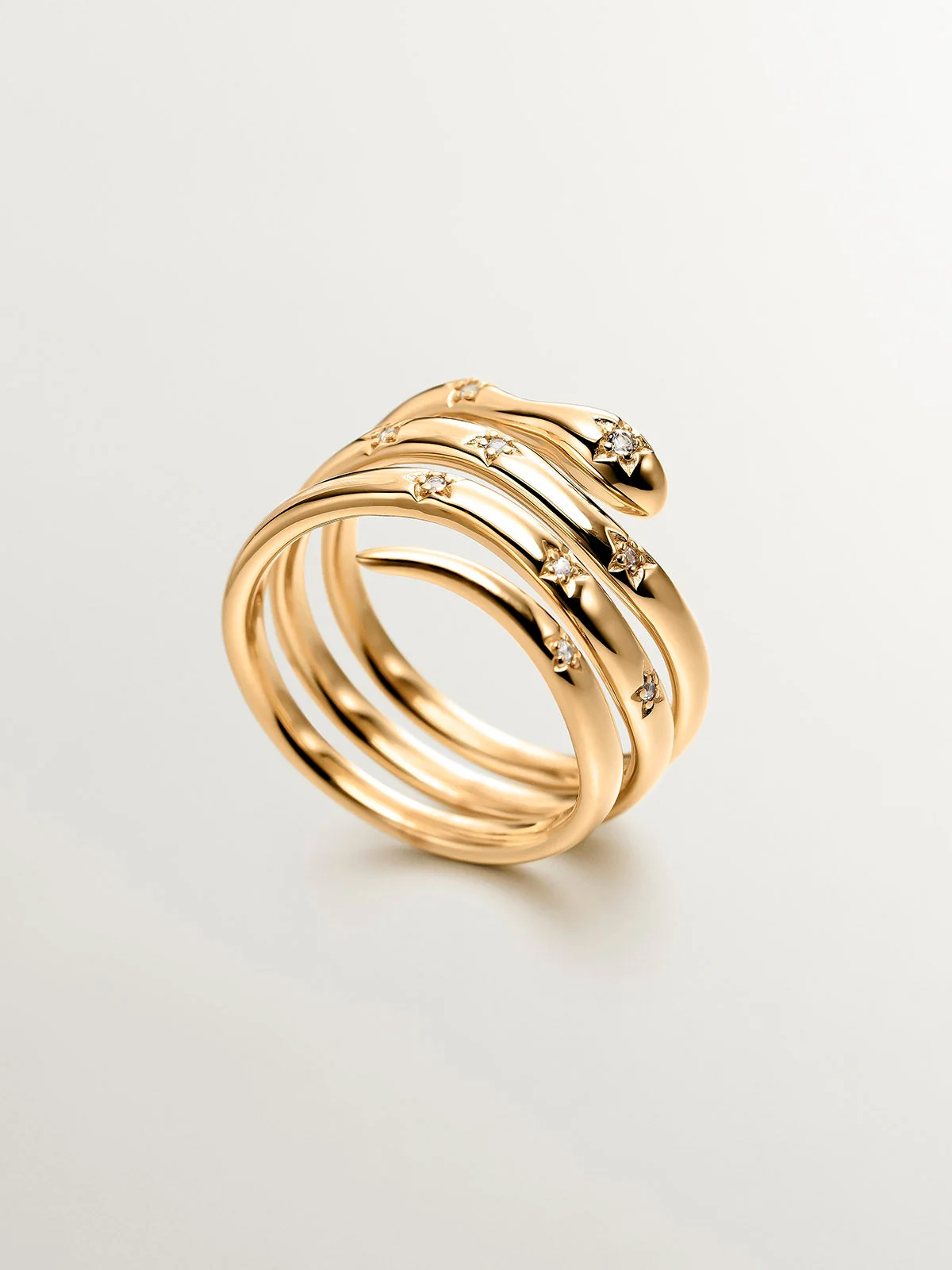 Anillo triple de plata 925 bañada en oro amarillo de 18K con forma de serpiente y topacios blancos - Image 5