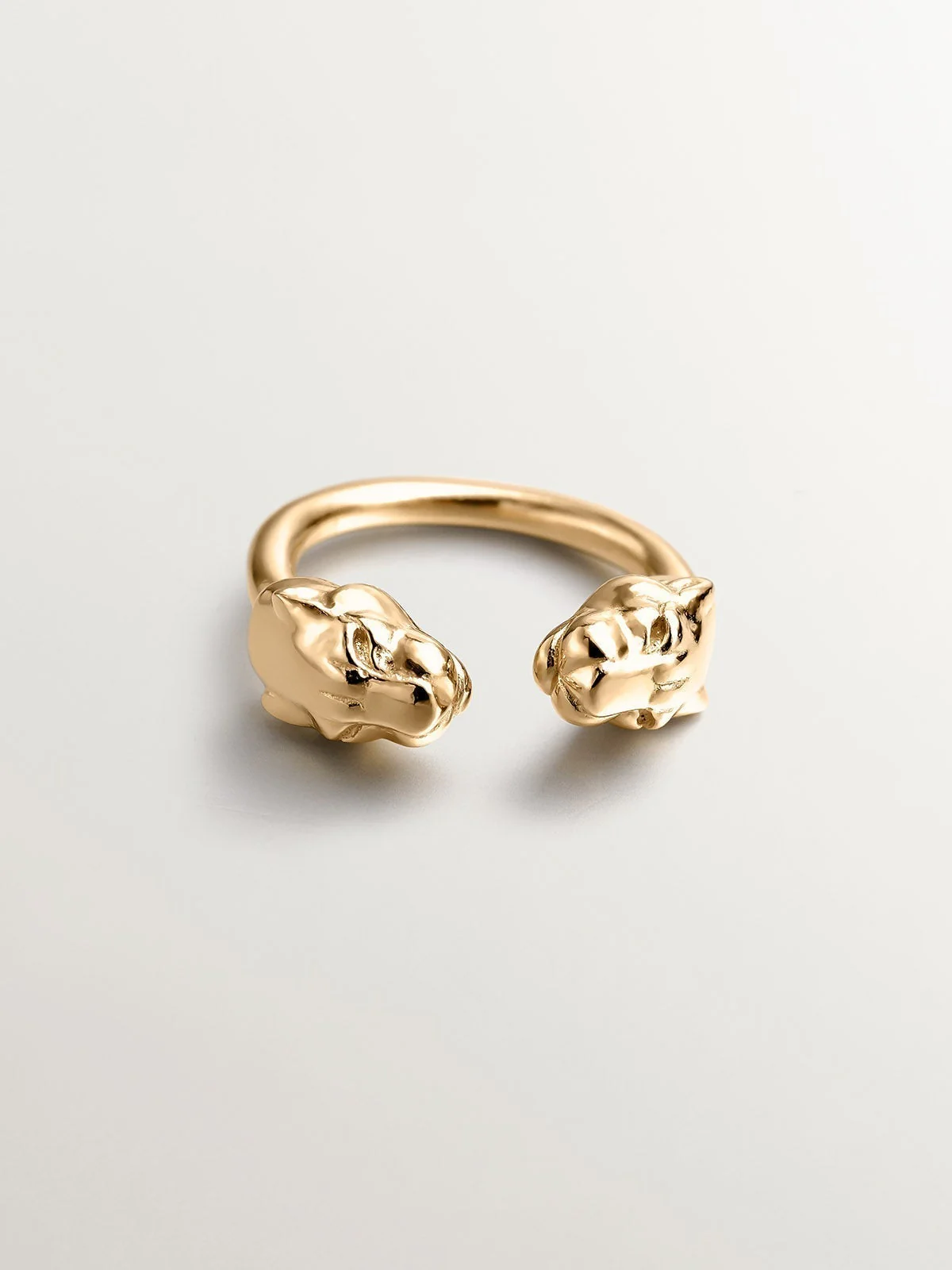 Anillo Tú y Yo de plata 925 bañada en oro amarillo de 18K con cabezas de pantera - Image 3