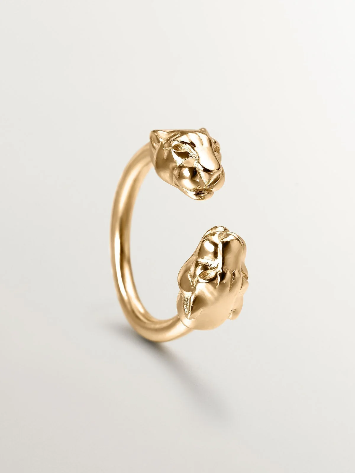 Anillo Tú y Yo de plata 925 bañada en oro amarillo de 18K con cabezas de pantera - Image 5