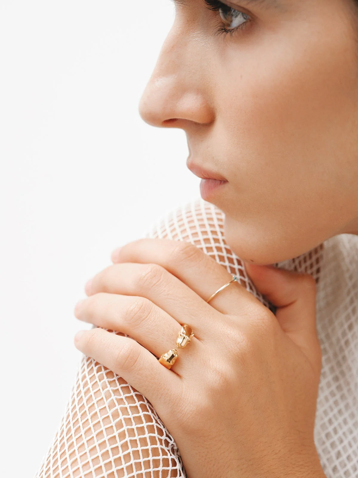 Anillo Tú y Yo de plata 925 bañada en oro amarillo de 18K con cabezas de pantera - Image 6