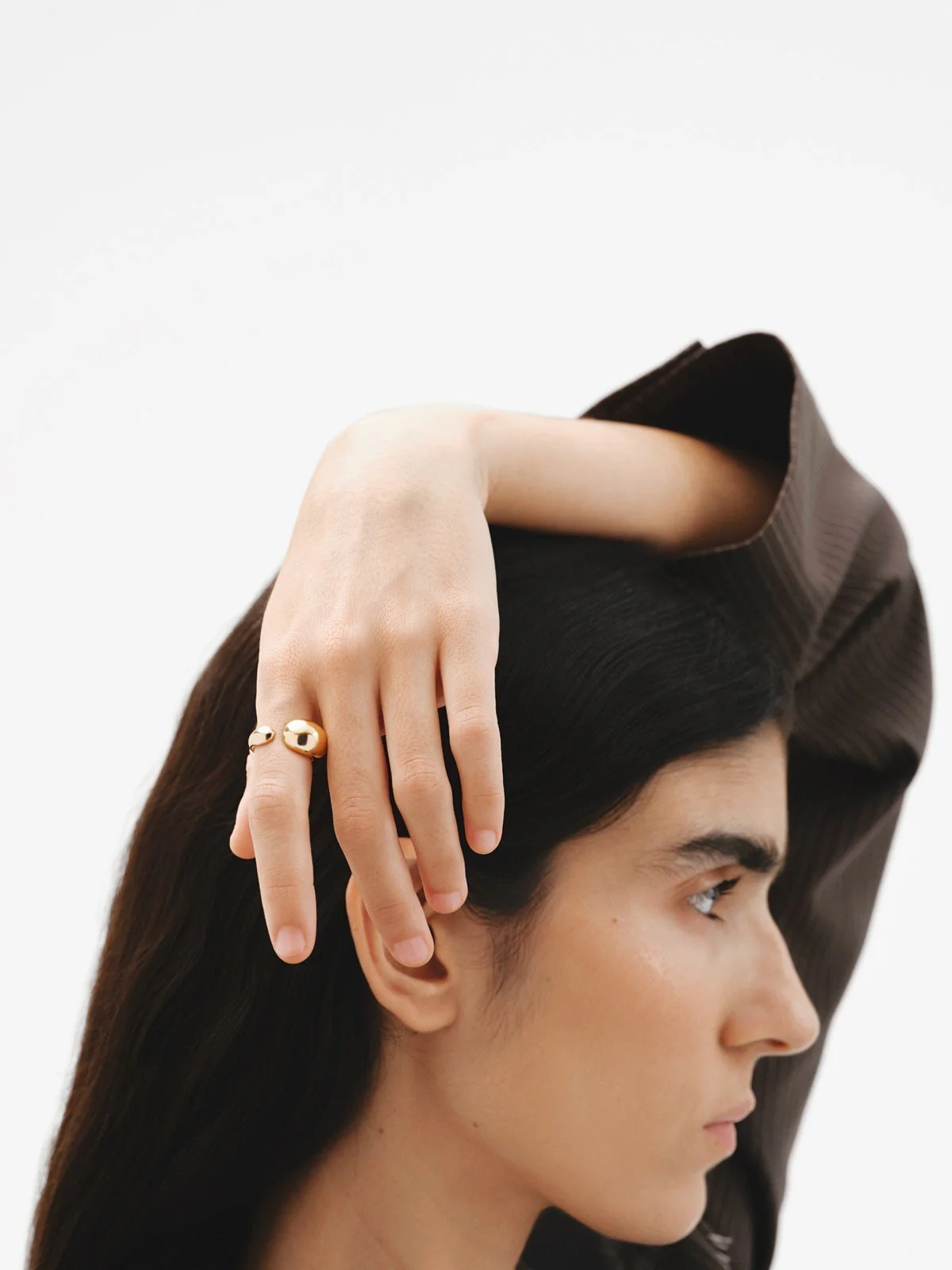Anillo Tú y Yo de plata 925 bañada en oro amarillo de 18K con forma abombada - Image 4