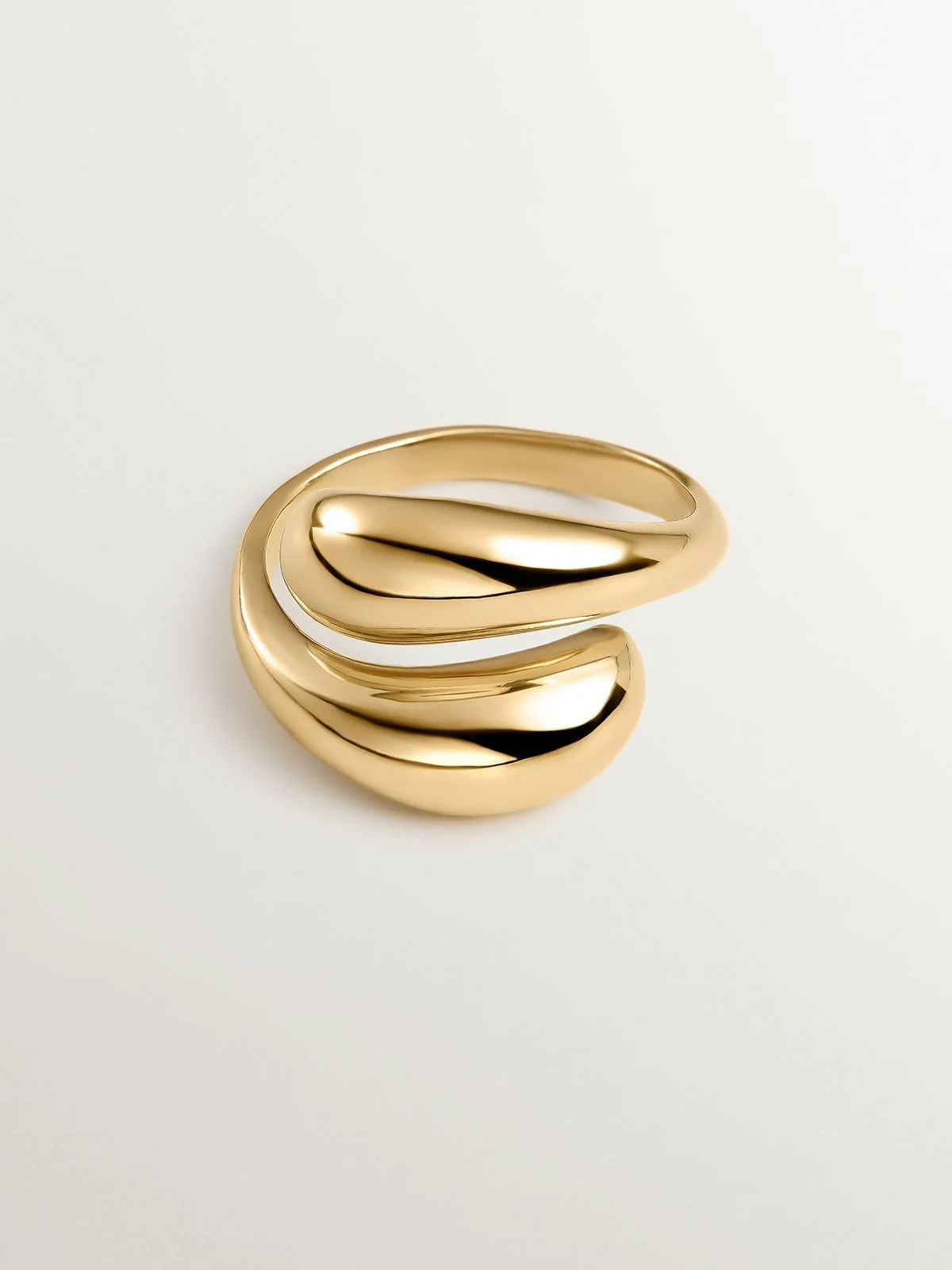 Anillo Tú y Yo de plata 925 bañada en oro amarillo de 18K con forma de espiral abombada - Image 3